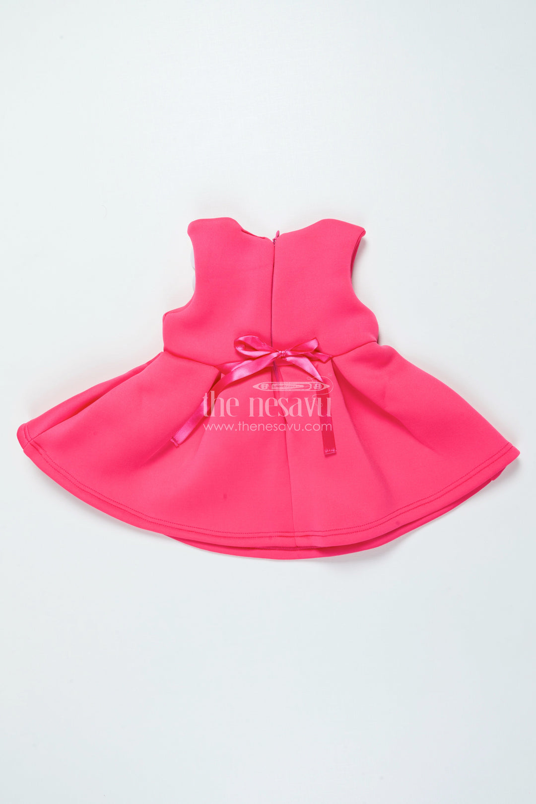 The Nesavu Girls Fancy Party Frock Baby Girl Party Frock with Floral Embellishments for Birthdays Nesavu Nesavu baby girl birthday party frock floral detailing soft scuba fabric