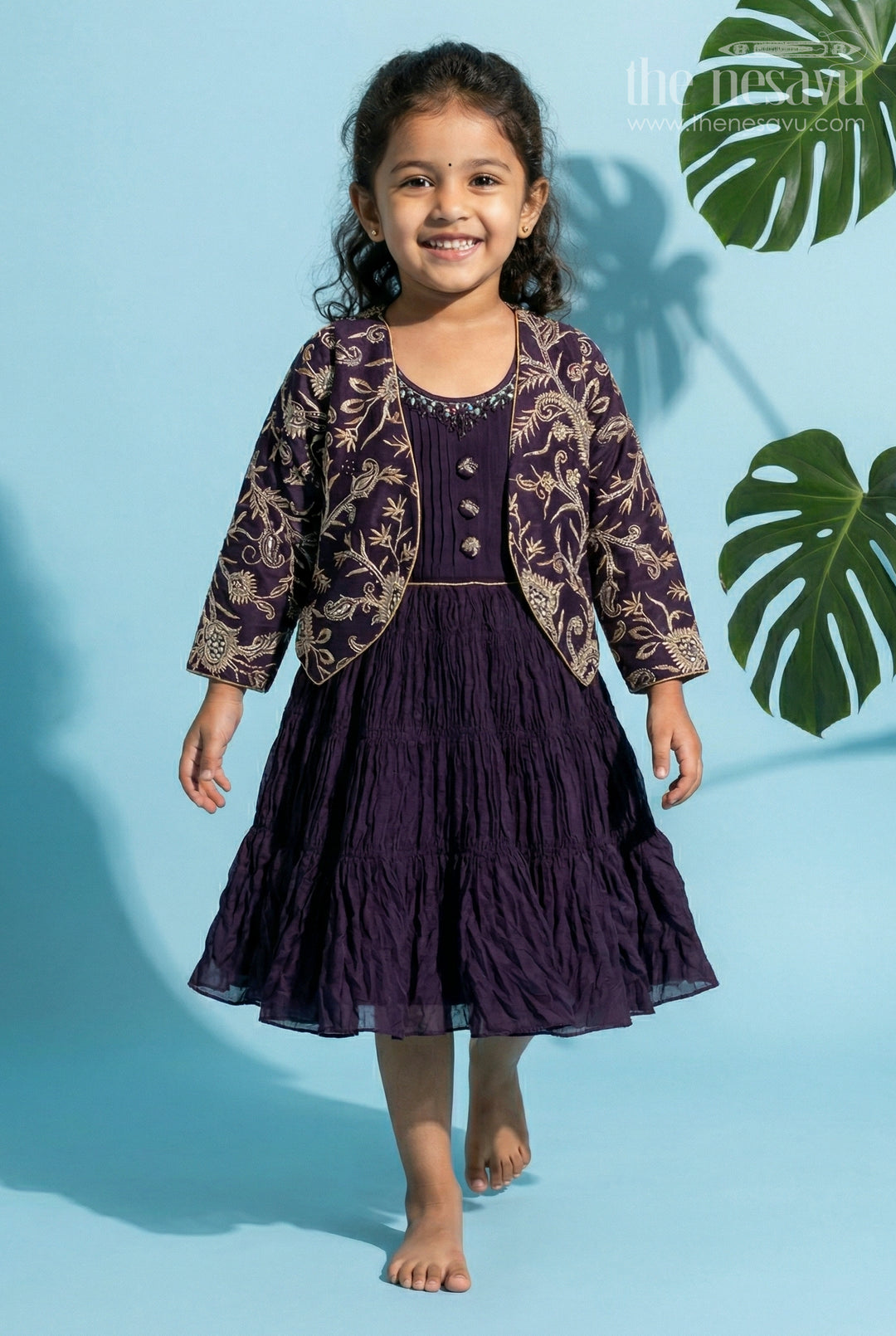 The Nesavu Silk Party Frock Baby Girl Party Frock with Jacket for Birthdays and Celebrations Nesavu 18 (2Y) / Purple / Georgette SF1150A-18 Nesavu Baby Girl Party Frock With Embroidered Jacket In Silk And Georgette For Birthdays And Festive Wear