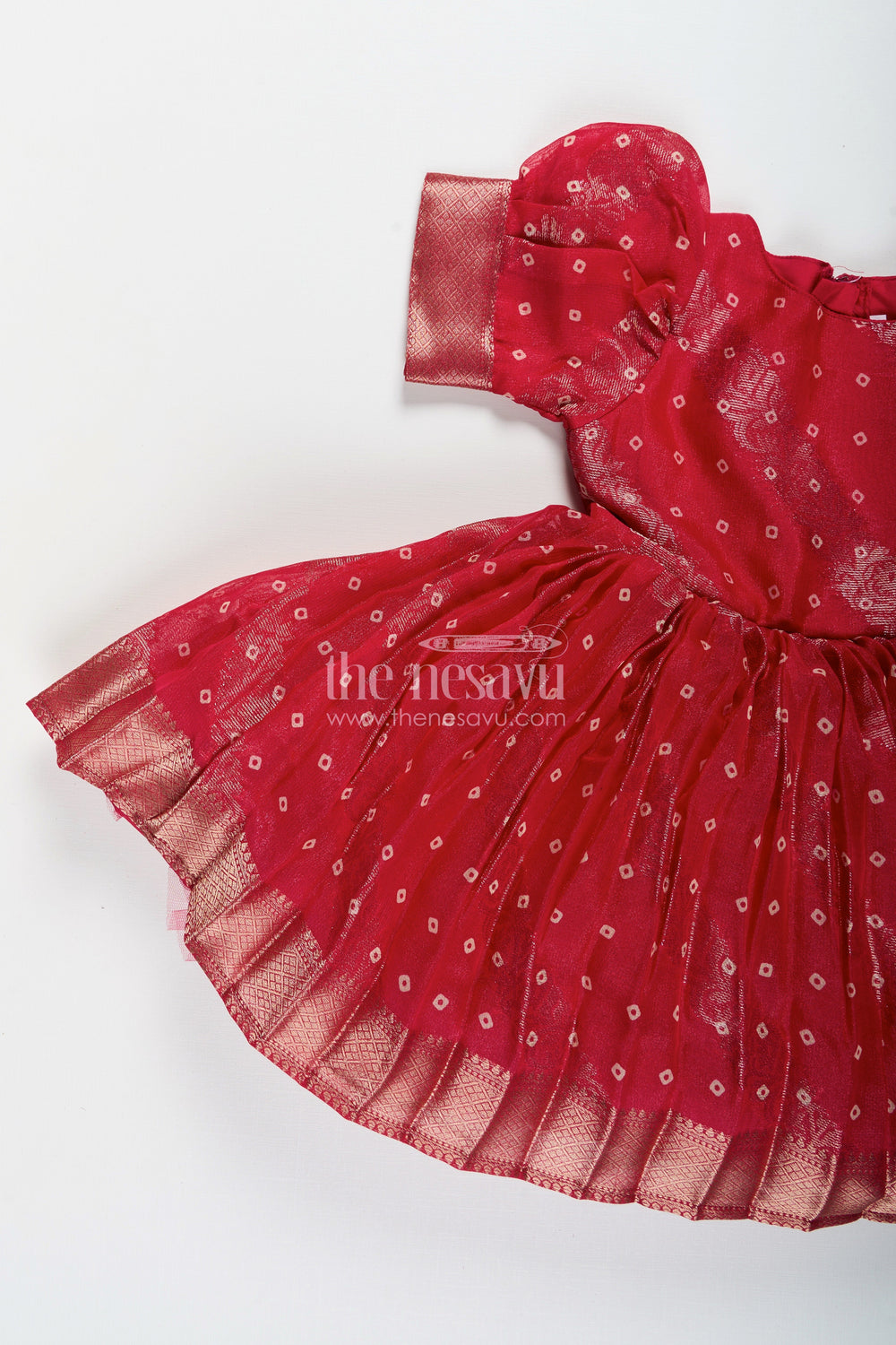 The Nesavu Girls Fancy Party Frock Baby Girl Party Frock with Jacquard Border for Festive Celebrations Nesavu Nesavu baby girl georgette jacquard party frock zari border festive occasions