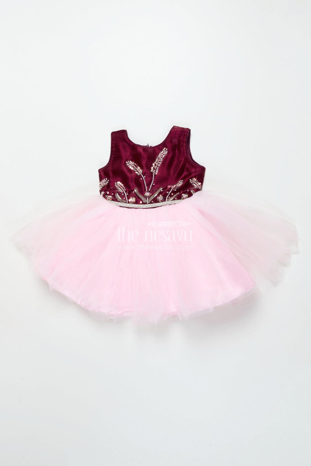 The Nesavu Girls Fancy Party Frock Baby Girl Party Frock with Satin Embroidery for Birthday and Evening Events Nesavu 18 (2Y) / Pink PF282A-18 Nesavu baby girl soft net party frock satin embroidery birthdays special evenings