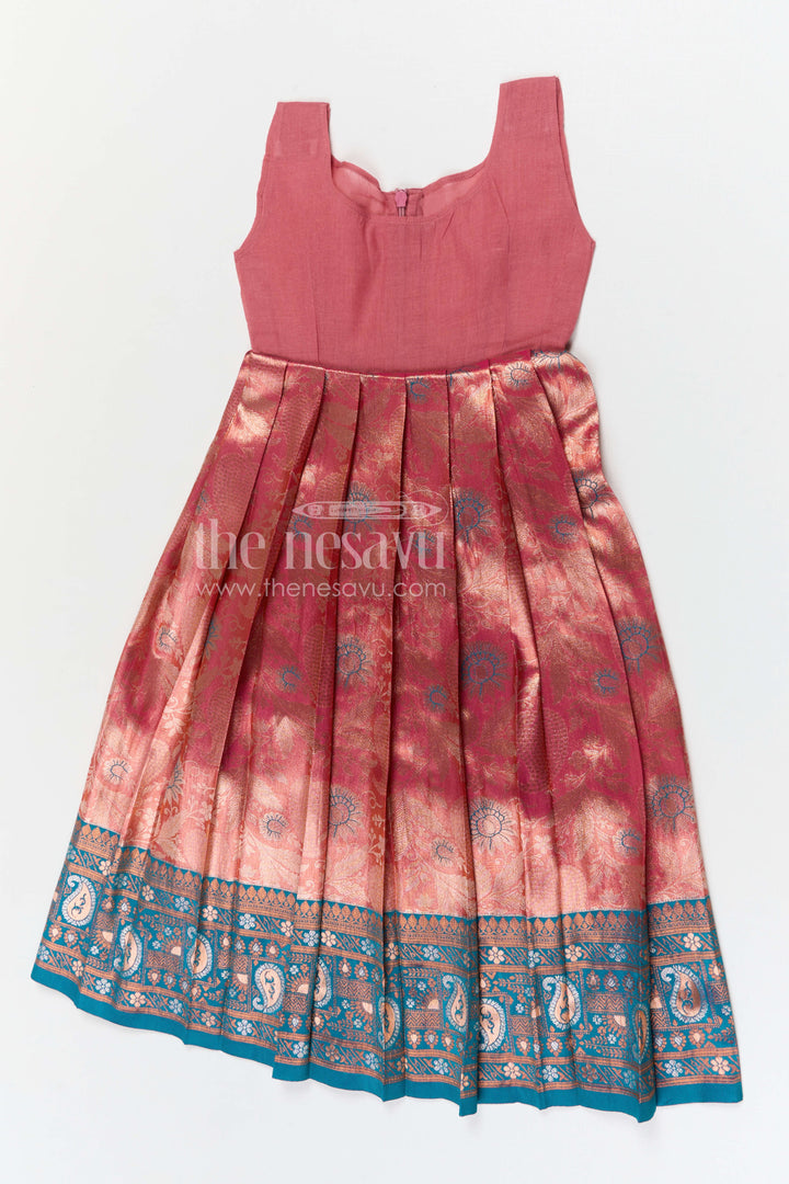 The Nesavu Pattu Pavadai Baby Girl Pattu Pavadai for Festivals and Family Celebrations Nesavu Nesavu baby girl pattu pavadai for festivals and family celebrations with semi banaras silk flared traditional design