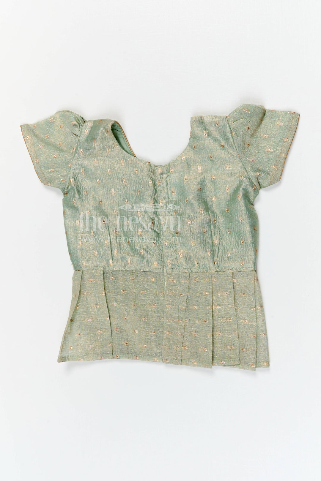 The Nesavu Pattu Pavadai Baby Girl Pattu Pavadai for Festivals and Traditional Functions Nesavu 18 (2Y) / Green / Banarasi GPP376B-18 Nesavu baby girl pattu pavadai for festivals with semi banaras silk digital print traditional ethnic wear