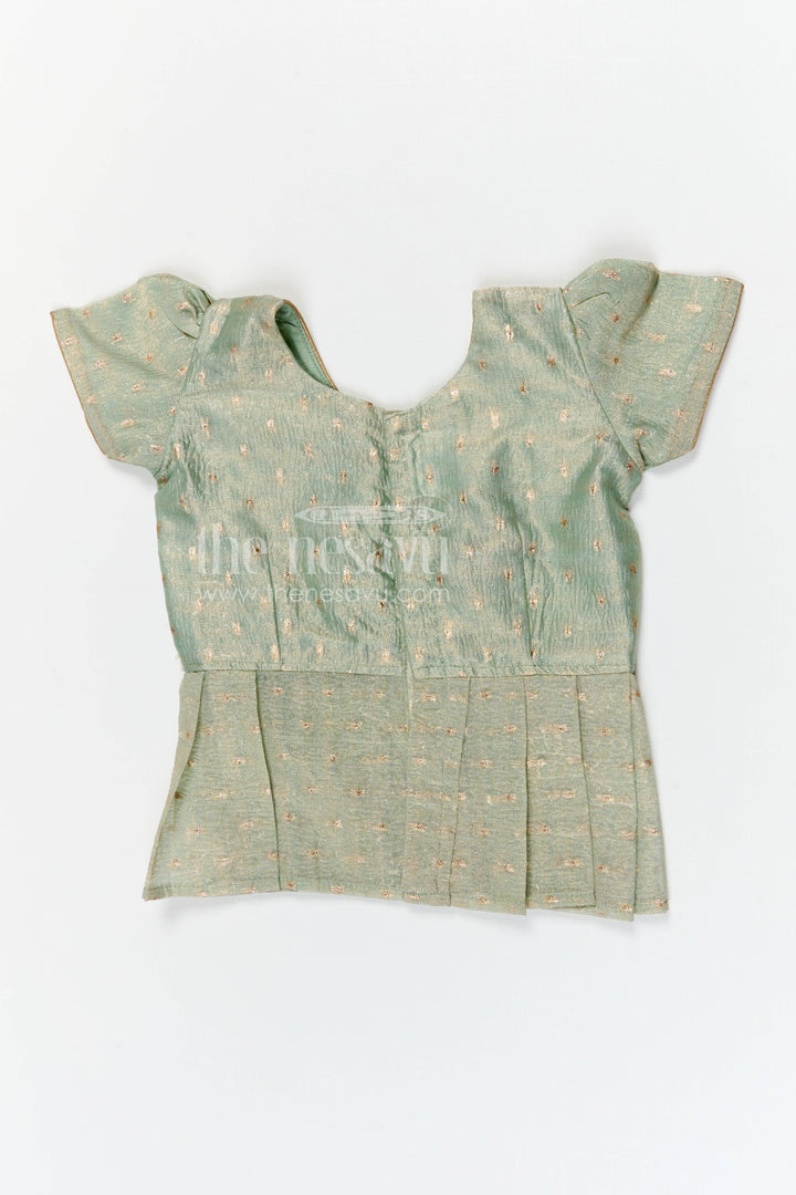 The Nesavu Pattu Pavadai Baby Girl Pattu Pavadai for Festivals and Traditional Functions Nesavu 18 (2Y) / Green / Banarasi GPP376B-18 Nesavu baby girl pattu pavadai for festivals with semi banaras silk digital print traditional ethnic wear