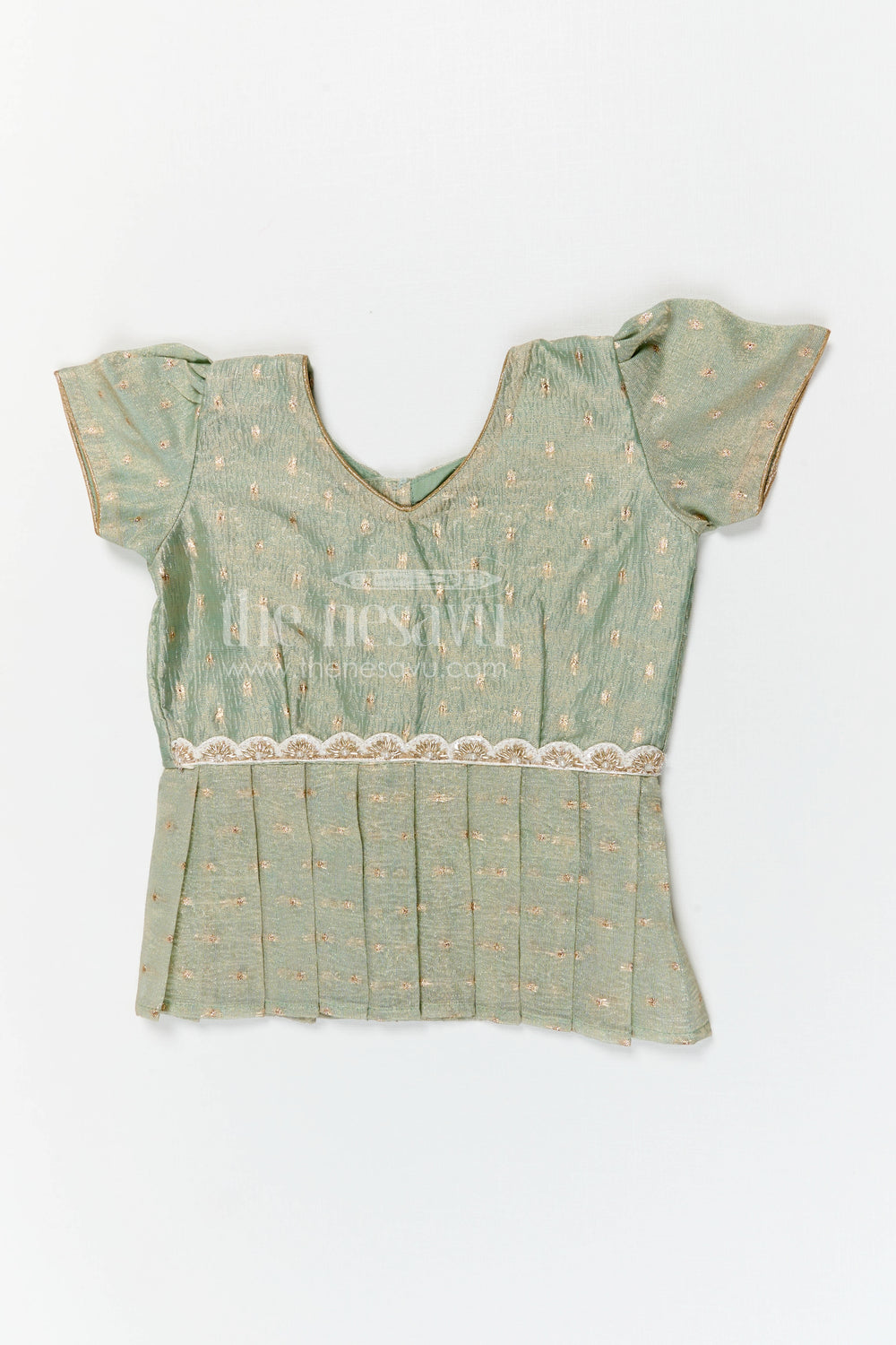 The Nesavu Pattu Pavadai Baby Girl Pattu Pavadai for Festivals and Traditional Functions Nesavu 18 (2Y) / Green / Banarasi GPP376B-18 Nesavu baby girl pattu pavadai for festivals with semi banaras silk digital print traditional ethnic wear