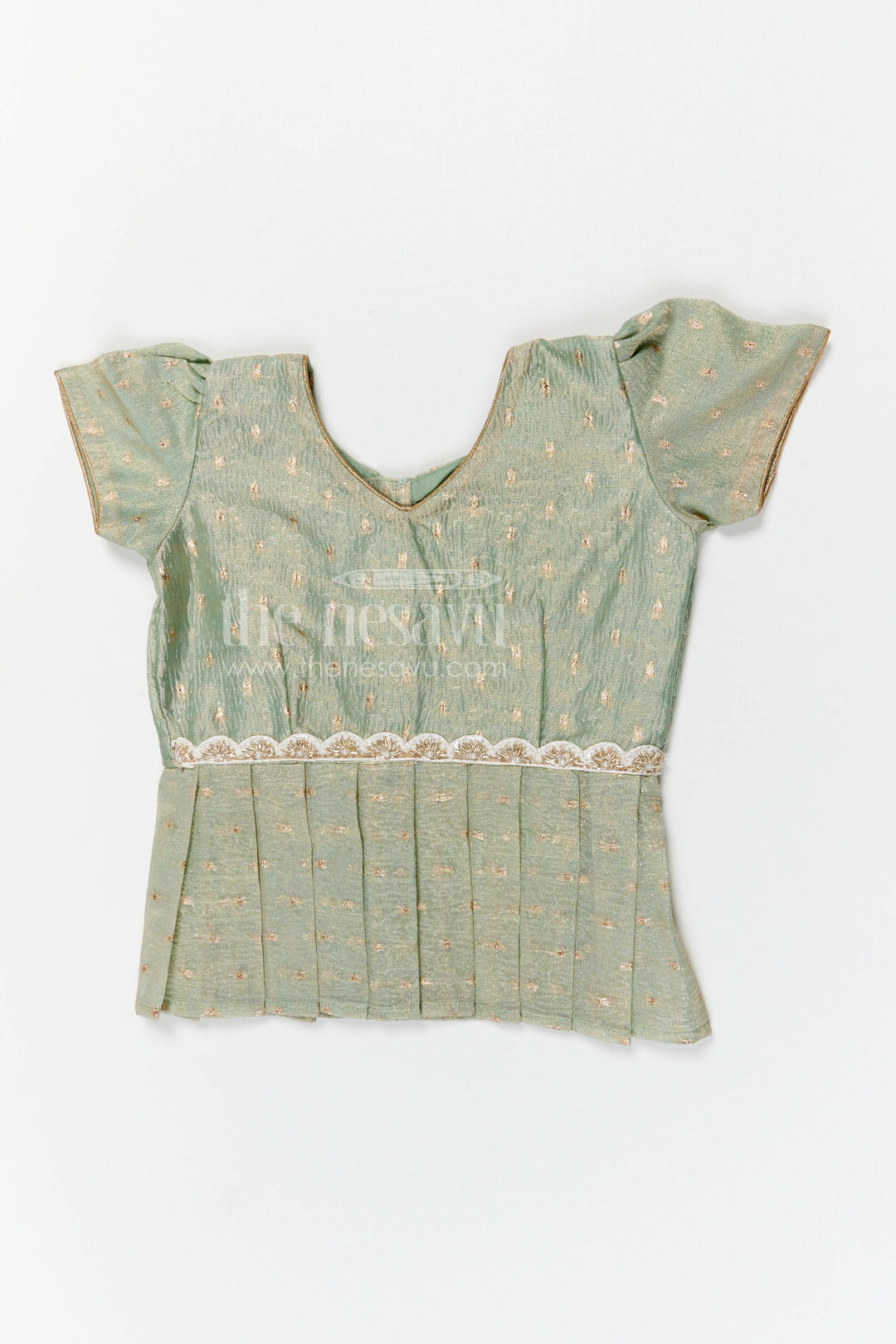 The Nesavu Pattu Pavadai Baby Girl Pattu Pavadai for Festivals and Traditional Functions Nesavu 18 (2Y) / Green / Banarasi GPP376B-18 Nesavu baby girl pattu pavadai for festivals with semi banaras silk digital print traditional ethnic wear