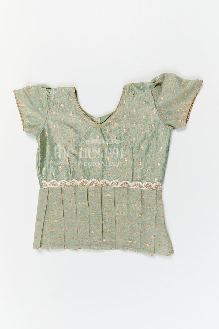 The Nesavu Pattu Pavadai Baby Girl Pattu Pavadai for Festivals and Traditional Functions Nesavu 18 (2Y) / Green / Banarasi GPP376B-18 Nesavu baby girl pattu pavadai for festivals with semi banaras silk digital print traditional ethnic wear