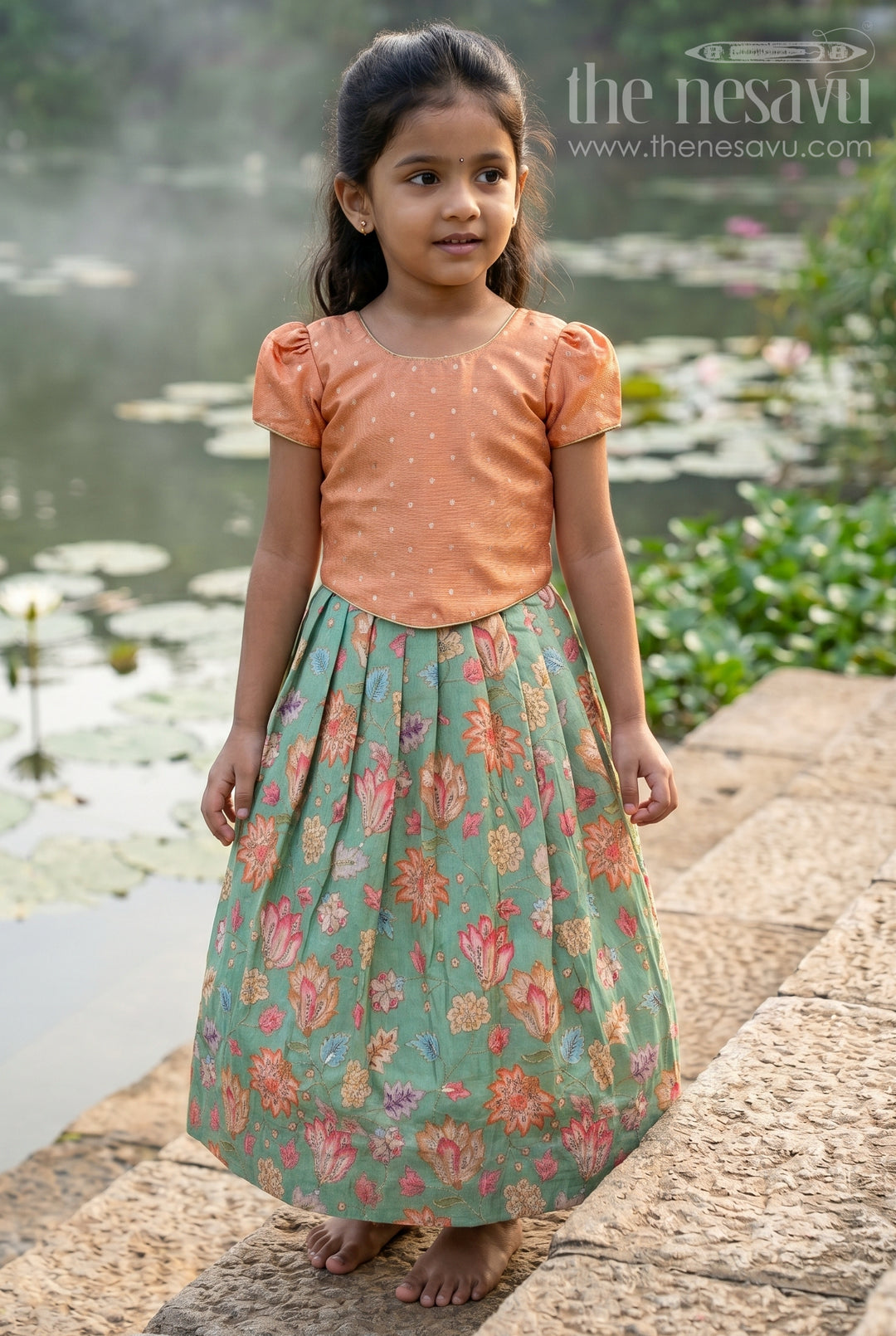 The Nesavu Pattu Pavadai Baby Girl Pattu Pavadai for Festive Celebrations and Family Functions Nesavu 18 (2Y) / Orange / Semi Banarasi GPP394A-18 Nesavu Baby Girl Pattu Pavadai For Festive Occasions With Floral Skirt And Sequence Embroidery