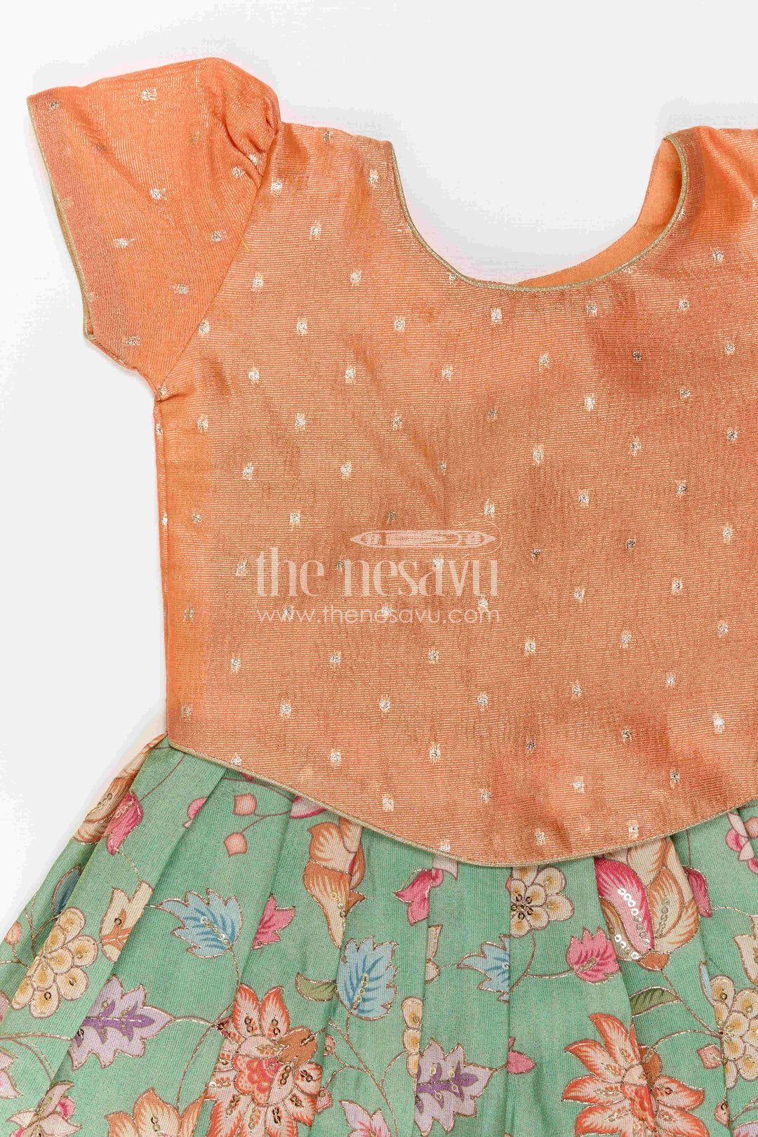 The Nesavu Pattu Pavadai Baby Girl Pattu Pavadai for Festive Celebrations and Family Functions Nesavu Nesavu Baby Girl Pattu Pavadai For Festive Occasions With Floral Skirt And Sequence Embroidery