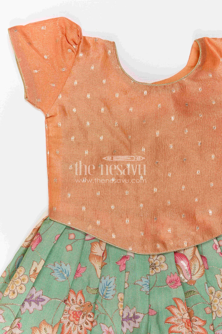 The Nesavu Pattu Pavadai Baby Girl Pattu Pavadai for Festive Celebrations and Family Functions Nesavu Nesavu Baby Girl Pattu Pavadai For Festive Occasions With Floral Skirt And Sequence Embroidery