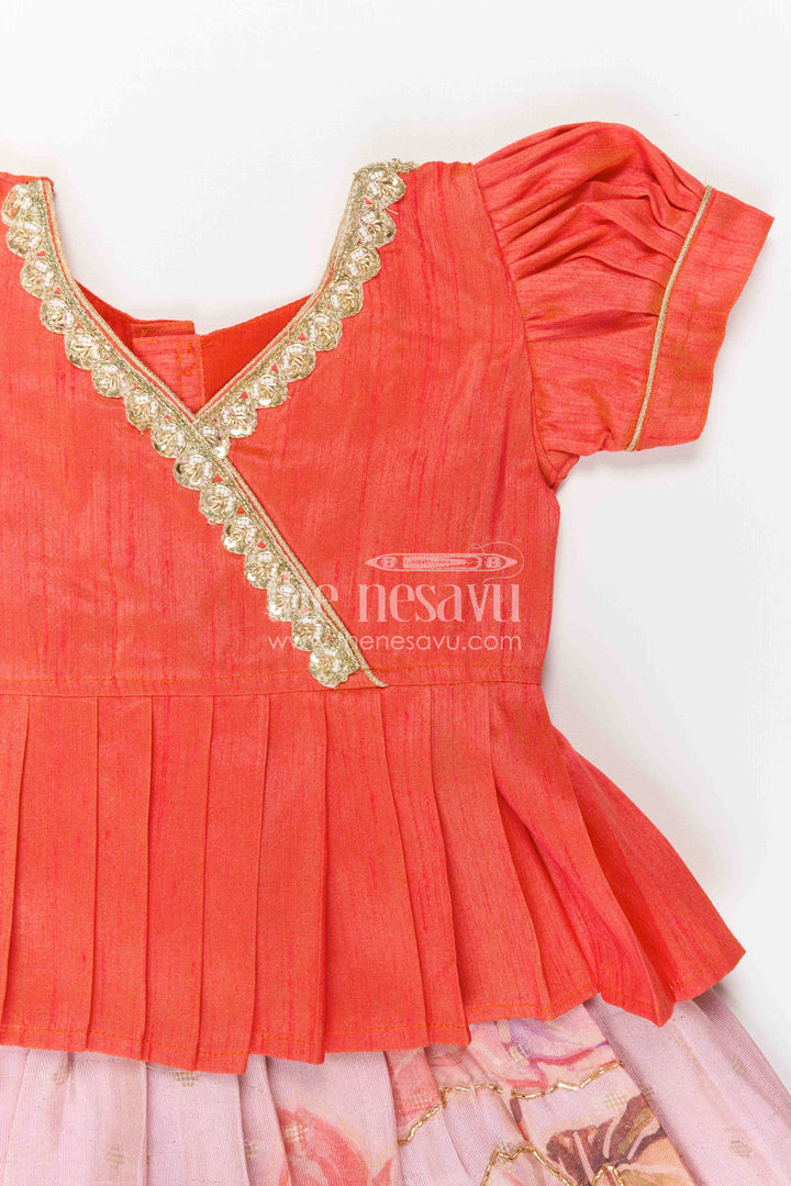 The Nesavu Pattu Pavadai Baby Girl Pattu Pavadai for Festive Celebrations and Family Photos Nesavu Nesavu Baby Girl Pattu Pavadai With Floral Skirt And Beads Embroidery For Festive Occasions