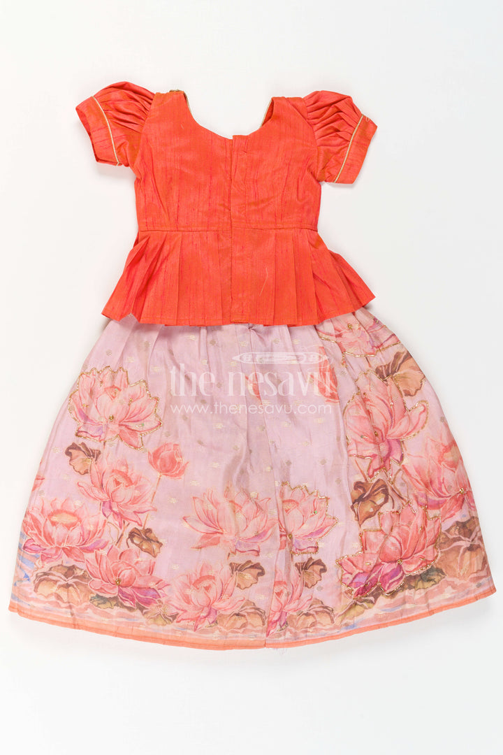 The Nesavu Pattu Pavadai Baby Girl Pattu Pavadai for Festive Celebrations and Family Photos Nesavu Nesavu Baby Girl Pattu Pavadai With Floral Skirt And Beads Embroidery For Festive Occasions