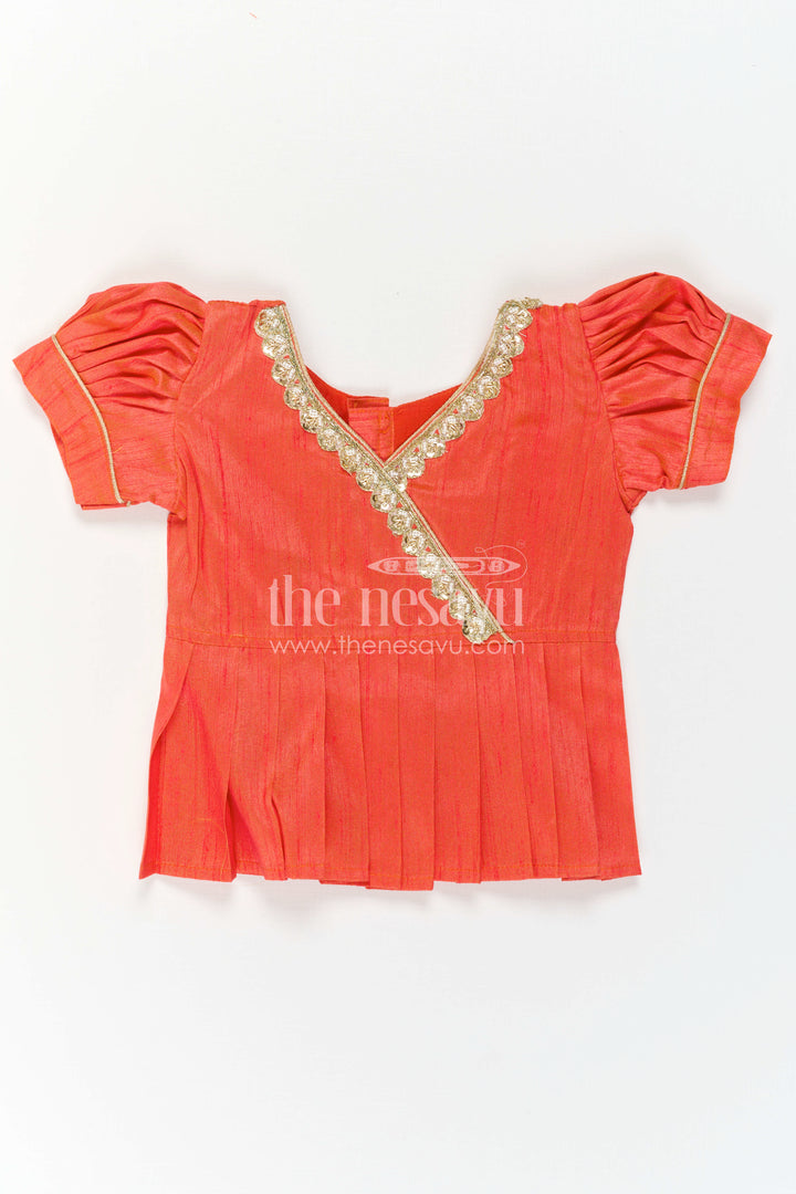 The Nesavu Pattu Pavadai Baby Girl Pattu Pavadai for Festive Celebrations and Family Photos Nesavu Nesavu Baby Girl Pattu Pavadai With Floral Skirt And Beads Embroidery For Festive Occasions