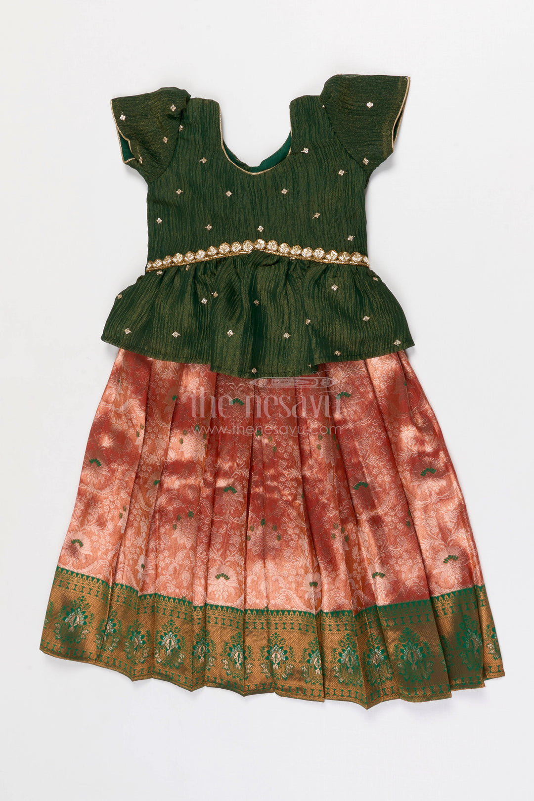 The Nesavu Pattu Pavadai Baby Girl Pattu Pavadai for Festive Celebrations and Weddings Nesavu 18 (2Y) / Half white / Banarasi GPP368A-18 Nesavu Baby Girl Pattu Pavadai Semi Banaras Silk Dress For Weddings And Festivals