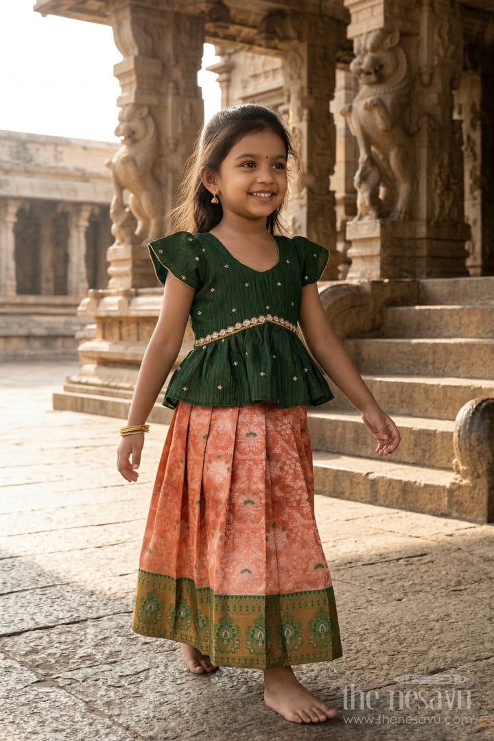 The Nesavu Pattu Pavadai Baby Girl Pattu Pavadai for Festive Celebrations and Weddings Nesavu 18 (2Y) / Half white / Banarasi GPP368A-18 Nesavu Baby Girl Pattu Pavadai Semi Banaras Silk Dress For Weddings And Festivals