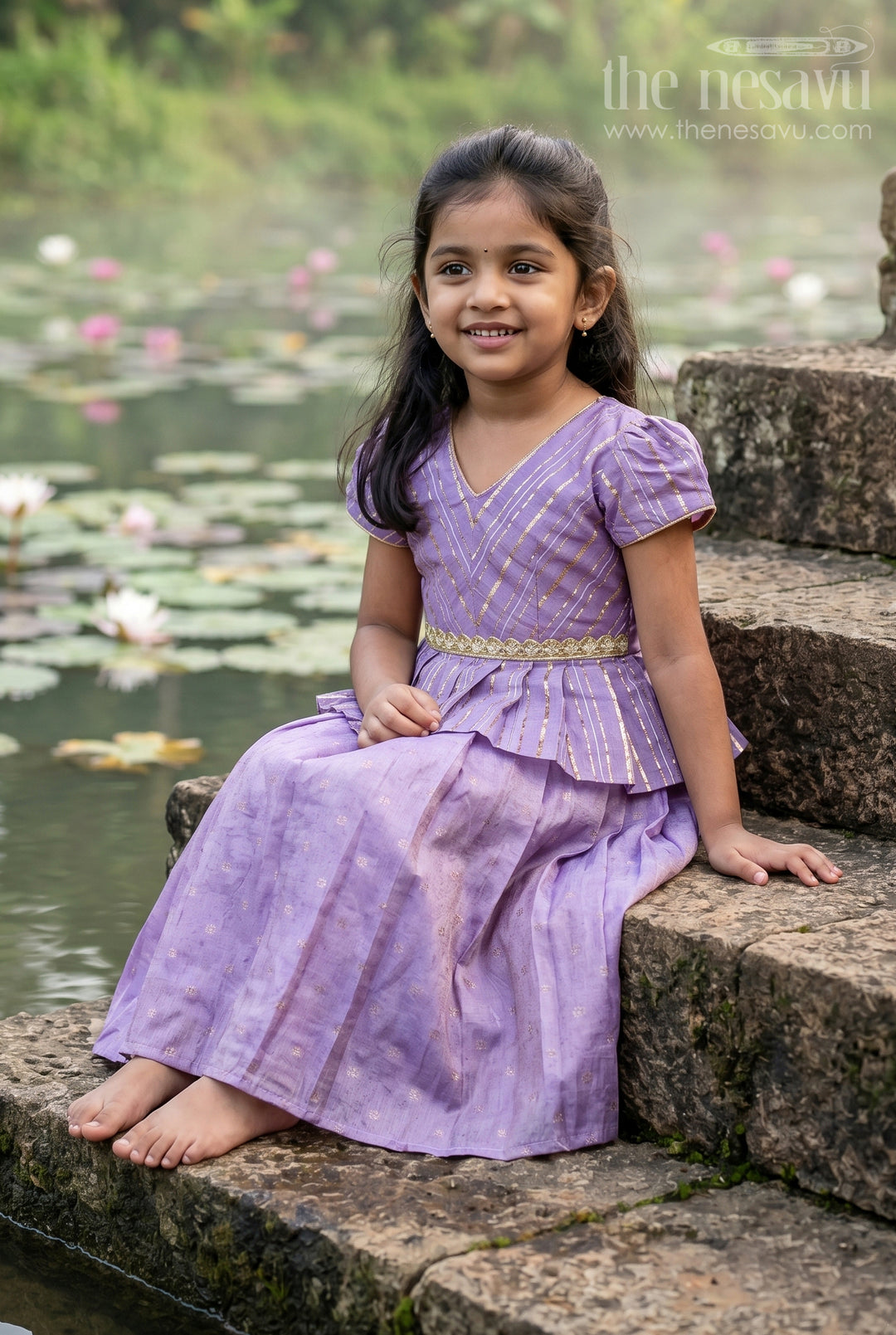 The Nesavu Pattu Pavadai Baby Girl Pattu Pavadai for Festive Occasions and Functions Nesavu 18 (2Y) / Purple / Semi Banarasi GPP387B-18 Nesavu Baby Girl Pattu Pavadai For Festive Occasions Semi Banaras Art Silk Traditional Outfit