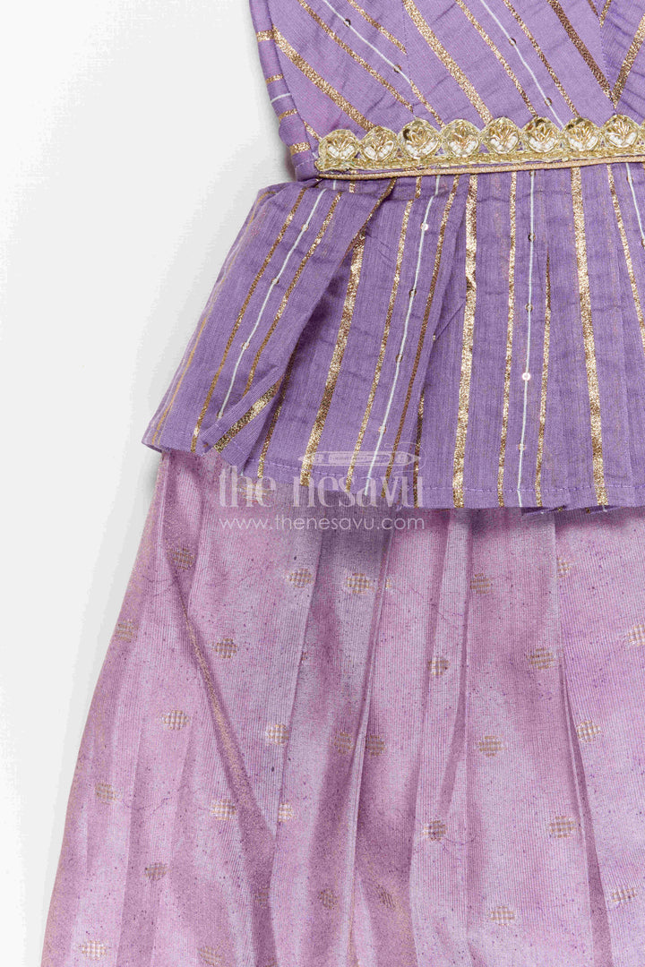The Nesavu Pattu Pavadai Baby Girl Pattu Pavadai for Festive Occasions and Functions Nesavu 18 (2Y) / Purple / Semi Banarasi GPP387B-18 Nesavu Baby Girl Pattu Pavadai For Festive Occasions Semi Banaras Art Silk Traditional Outfit