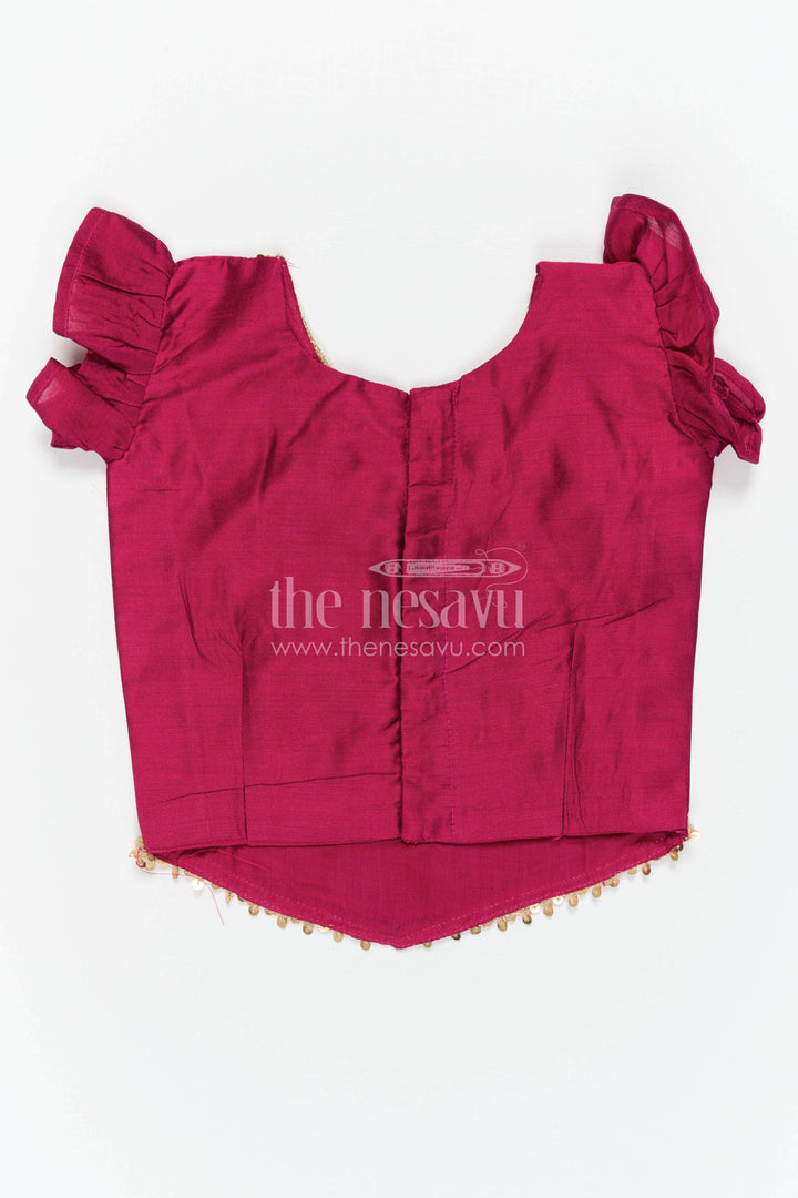 The Nesavu Pattu Pavadai Baby Girl Pattu Pavadai for Festive Occasions and Sangeeth Function Nesavu Nesavu Baby Girl Pattu Pavadai For Weddings Semi Banaras Silk With Digital Print Festive Outfit