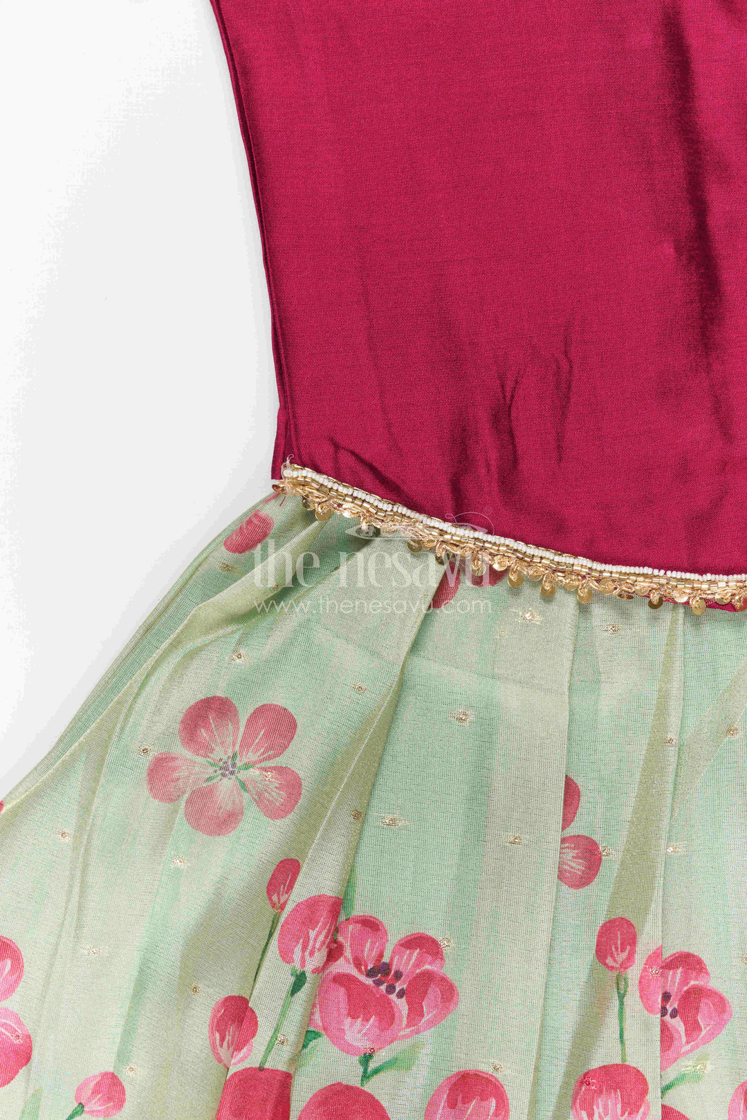 The Nesavu Pattu Pavadai Baby Girl Pattu Pavadai for Festive Occasions and Sangeeth Function Nesavu Nesavu Baby Girl Pattu Pavadai For Weddings Semi Banaras Silk With Digital Print Festive Outfit