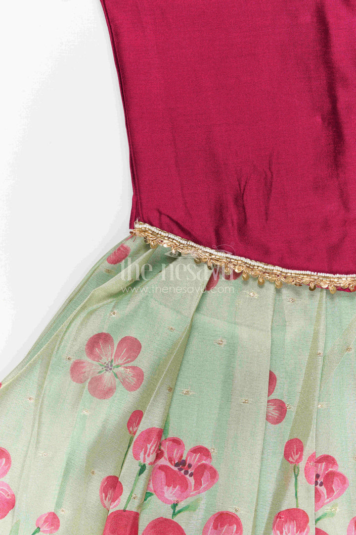 The Nesavu Pattu Pavadai Baby Girl Pattu Pavadai for Festive Occasions and Sangeeth Function Nesavu Nesavu Baby Girl Pattu Pavadai For Weddings Semi Banaras Silk With Digital Print Festive Outfit