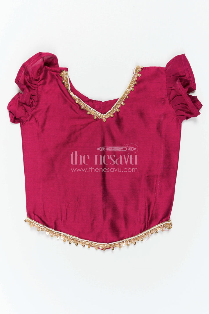 The Nesavu Pattu Pavadai Baby Girl Pattu Pavadai for Festive Occasions and Sangeeth Function Nesavu Nesavu Baby Girl Pattu Pavadai For Weddings Semi Banaras Silk With Digital Print Festive Outfit