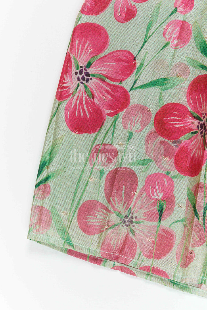 The Nesavu Pattu Pavadai Baby Girl Pattu Pavadai for Festive Occasions and Sangeeth Function Nesavu Nesavu Baby Girl Pattu Pavadai For Weddings Semi Banaras Silk With Digital Print Festive Outfit