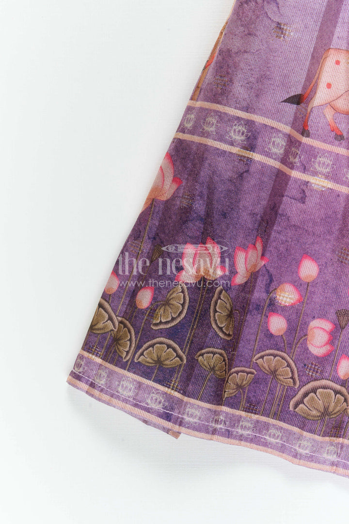 The Nesavu Pattu Pavadai Baby Girl Pattu Pavadai for Festive Occasions and Weddings Nesavu Nesavu Baby Girl Pattu Pavadai For Weddings Semi Banaras Silk With Digital Print Festive Outfit