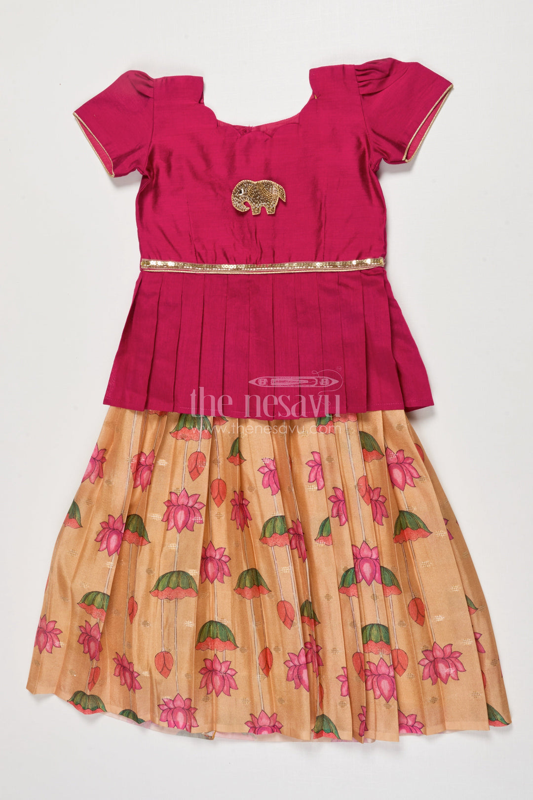 The Nesavu Pattu Pavadai Baby Girl Pattu Pavadai for Festive Photoshoots and Temple Visits Nesavu 18 (2Y) / Red GPP350B-18 Nesavu baby girl pattu pavadai zari work festive photoshoots temple visits