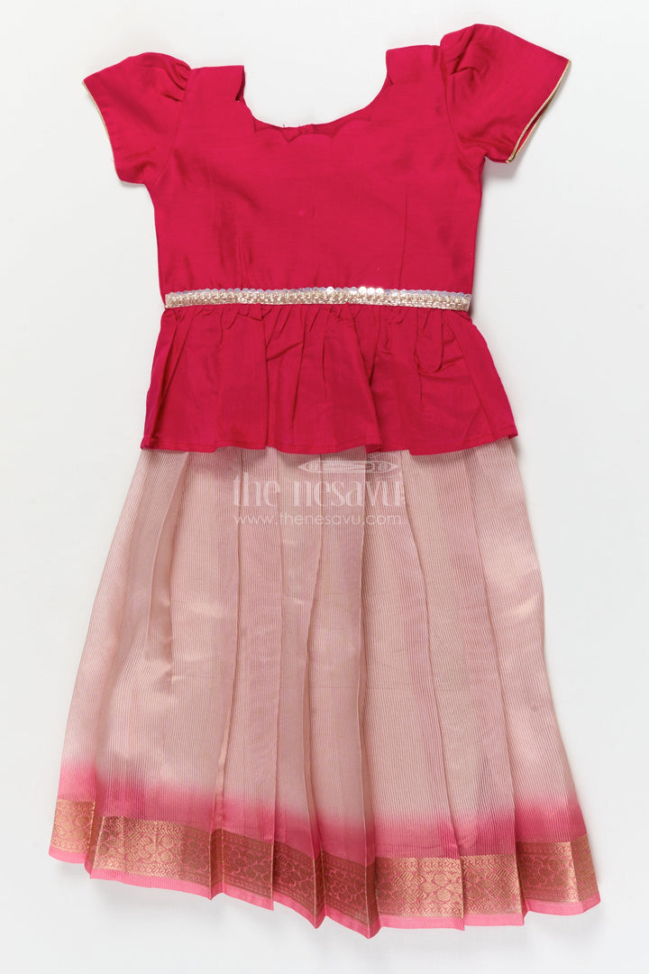 The Nesavu Pattu Pavadai Baby Girl Pattu Pavadai for Naming Ceremony and Traditional Occasions Nesavu 18 (2Y) / Pink / Banarasi GPP361B-18 Nesavu baby girl pattu pavadai for naming ceremonies and traditional milestone events
