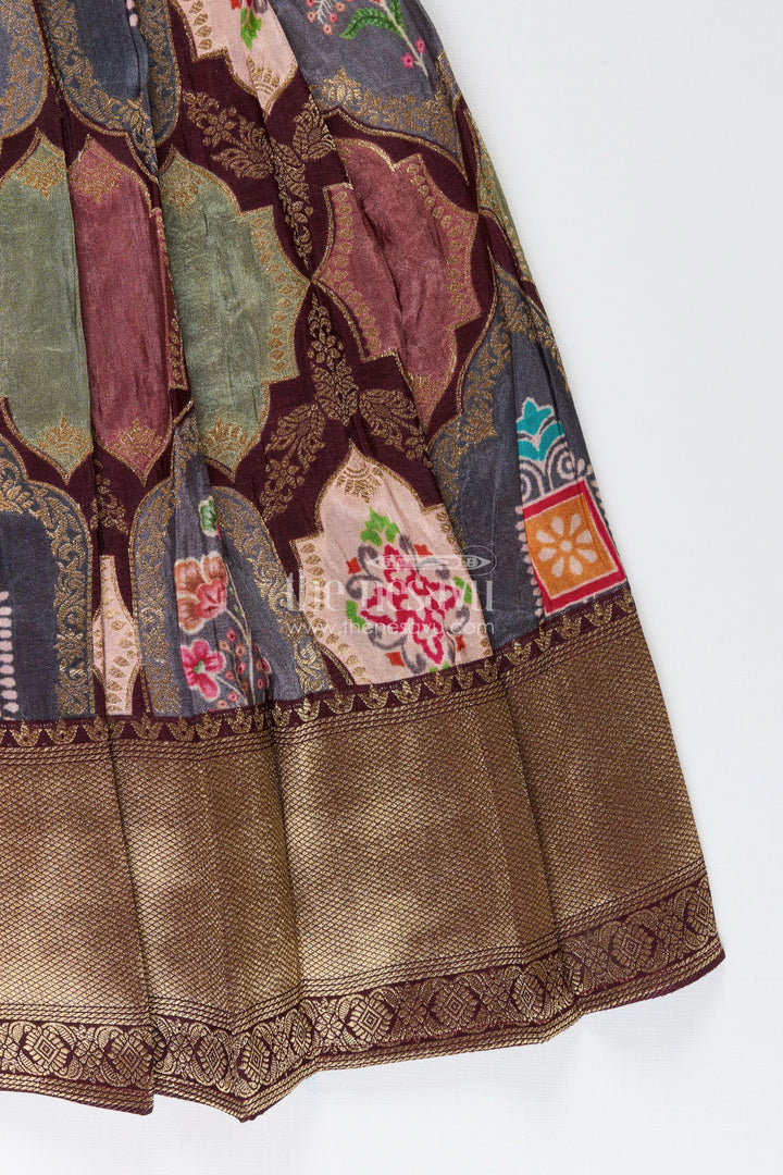 The Nesavu Pattu Pavadai Baby girl pattu pavadai for naming ceremony and traditional wear Nesavu Nesavu baby girl pattu pavadai Banaras silk skirt tissue yoke naming ceremonies