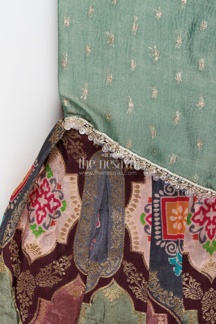 The Nesavu Pattu Pavadai Baby girl pattu pavadai for naming ceremony and traditional wear Nesavu Nesavu baby girl pattu pavadai Banaras silk skirt tissue yoke naming ceremonies