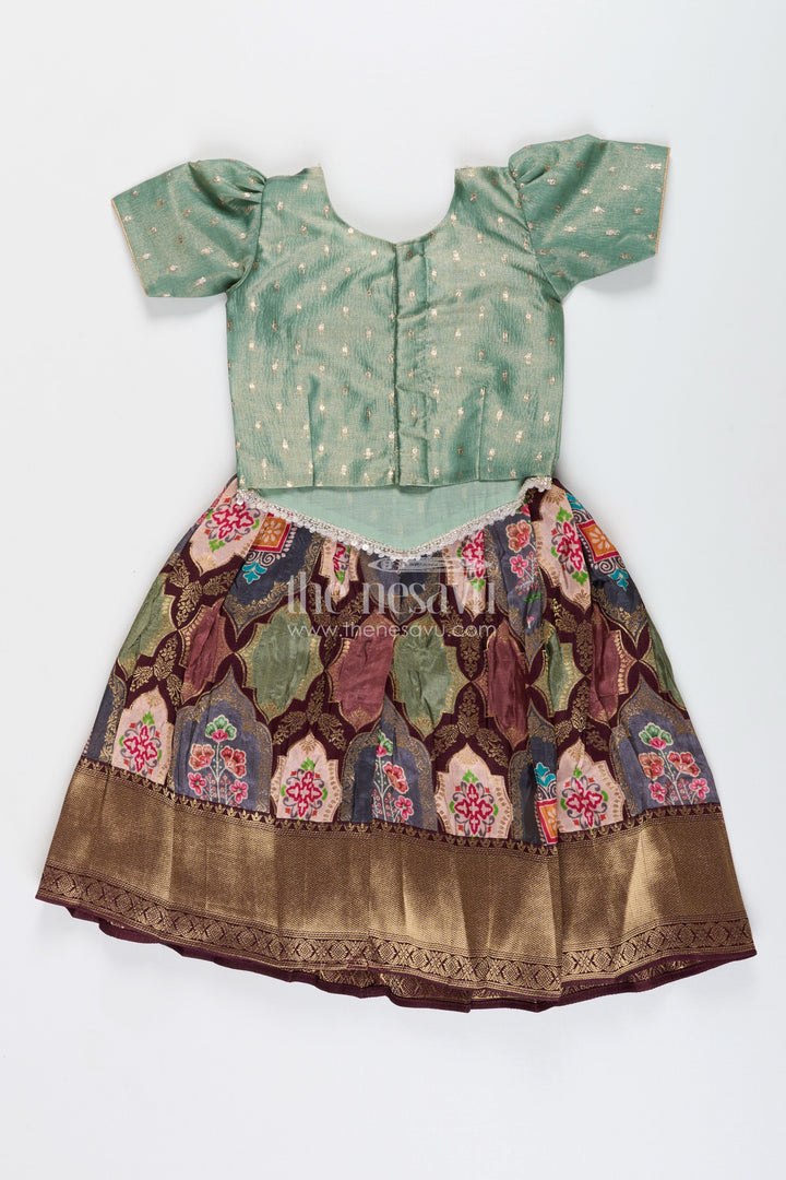 The Nesavu Pattu Pavadai Baby girl pattu pavadai for naming ceremony and traditional wear Nesavu Nesavu baby girl pattu pavadai Banaras silk skirt tissue yoke naming ceremonies