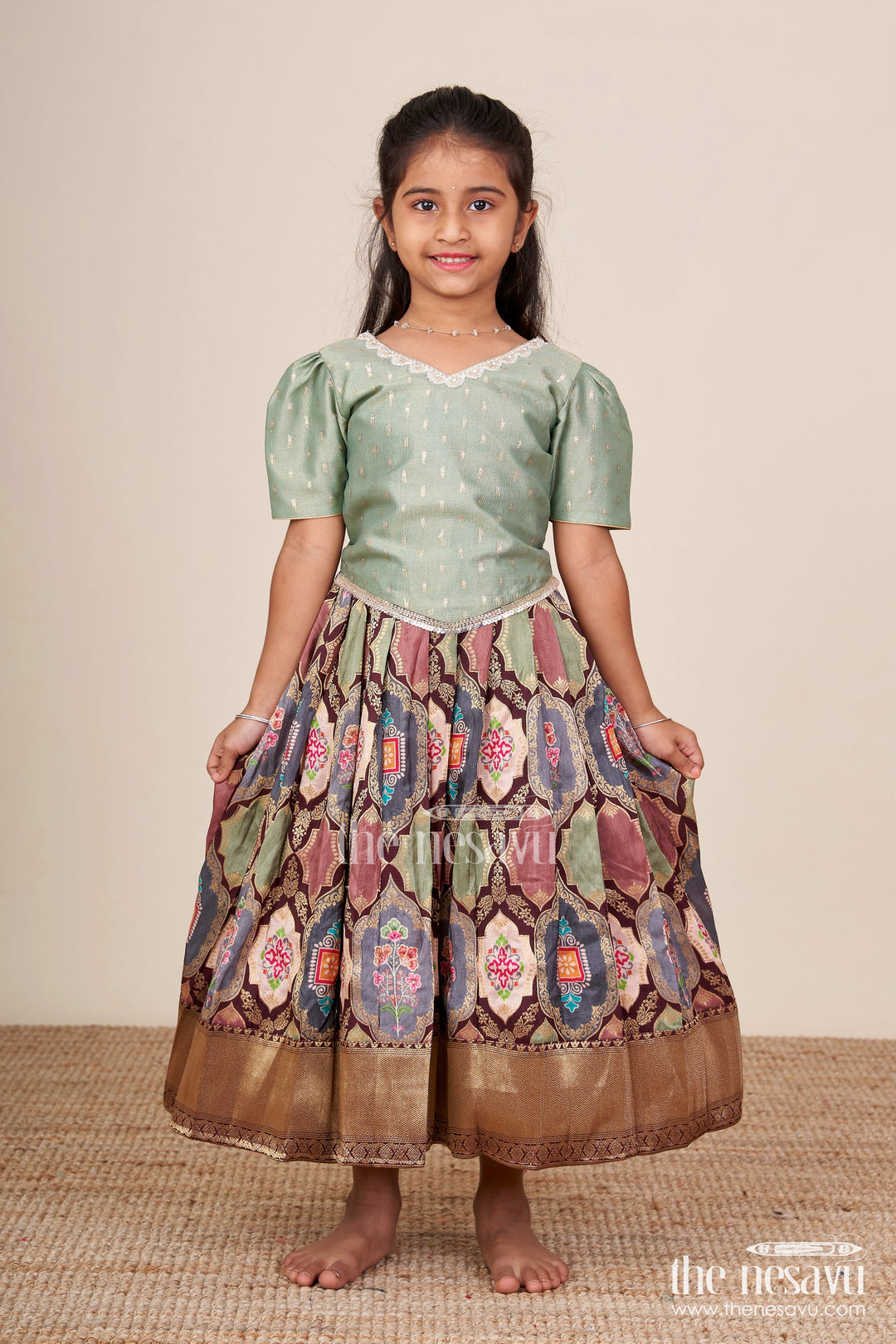 The Nesavu Pattu Pavadai Baby Girl Pattu Pavadai for Naming Ceremony and Traditional Wear Nesavu Nesavu baby girl pattu pavadai Banaras silk skirt tissue yoke naming ceremonies