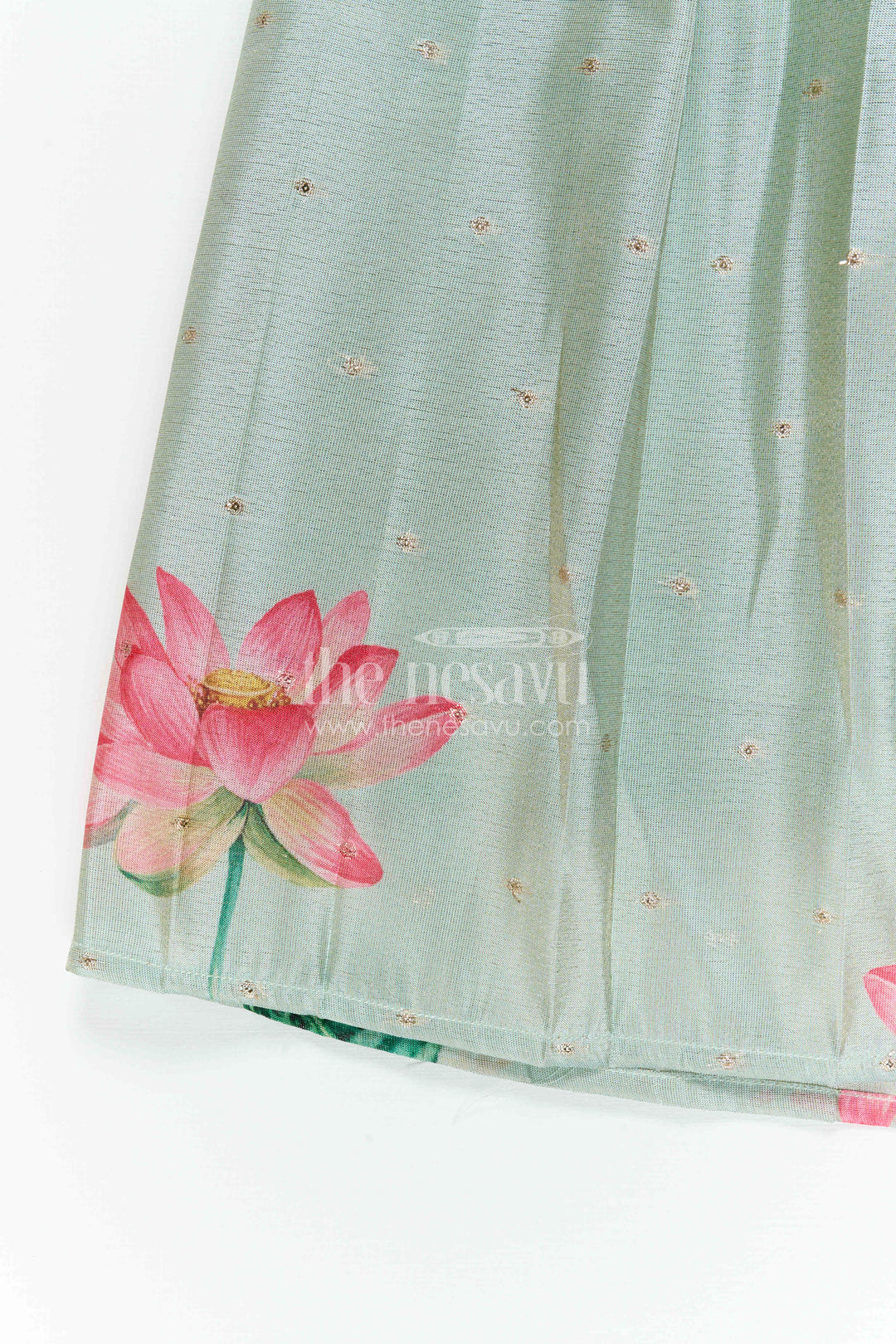 The Nesavu Pattu Pavadai Baby Girl Pattu Pavadai for Small Functions and Festive Dress Nesavu 18 (2Y) / Green / Semi Banarasi GPP388B-18 Nesavu Baby Girl Pattu Pavadai For Small Functions Semi Banaras Silk With Digital Print Festive Outfit