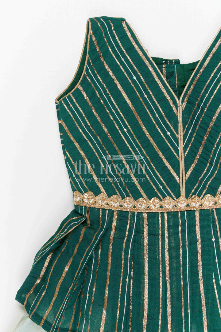 The Nesavu Pattu Pavadai Baby Girl Pattu Pavadai for Small Functions and Festive Dress Nesavu 18 (2Y) / Green / Semi Banarasi GPP388B-18 Nesavu Baby Girl Pattu Pavadai For Small Functions Semi Banaras Silk With Digital Print Festive Outfit