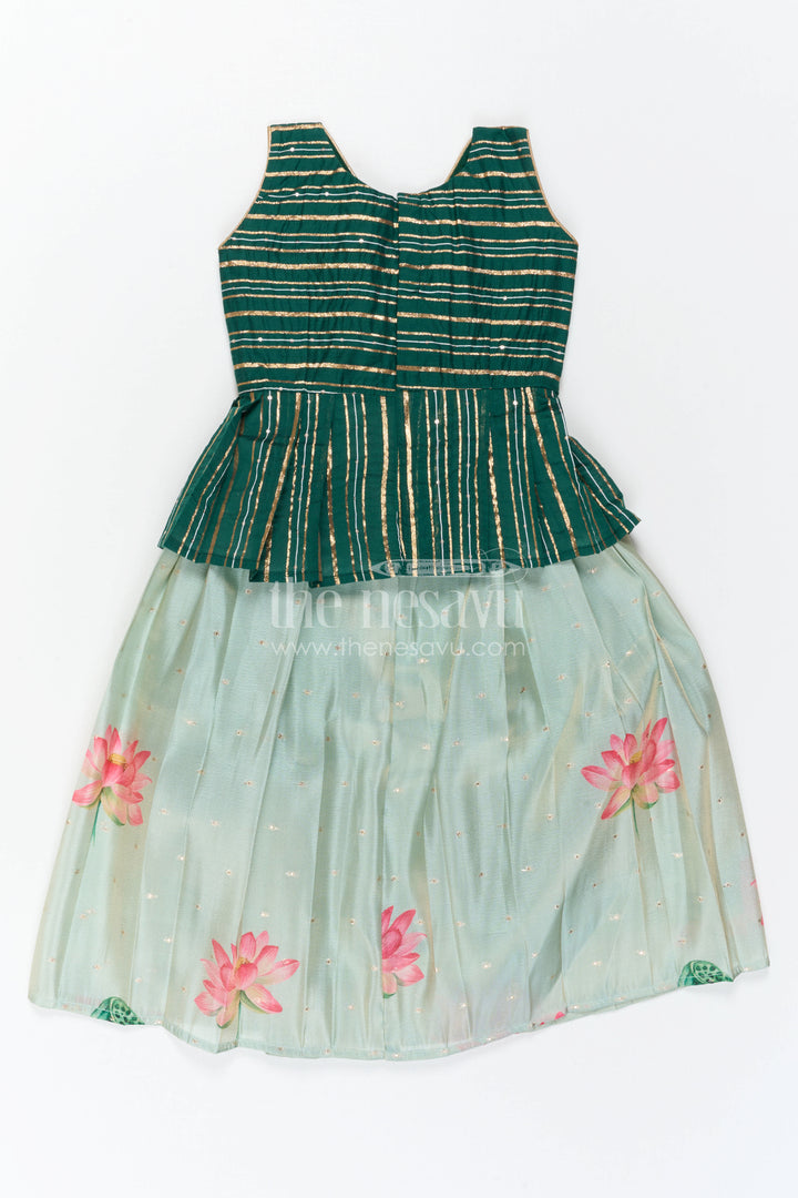 The Nesavu Pattu Pavadai Baby Girl Pattu Pavadai for Small Functions and Festive Dress Nesavu 18 (2Y) / Green / Semi Banarasi GPP388B-18 Nesavu Baby Girl Pattu Pavadai For Small Functions Semi Banaras Silk With Digital Print Festive Outfit
