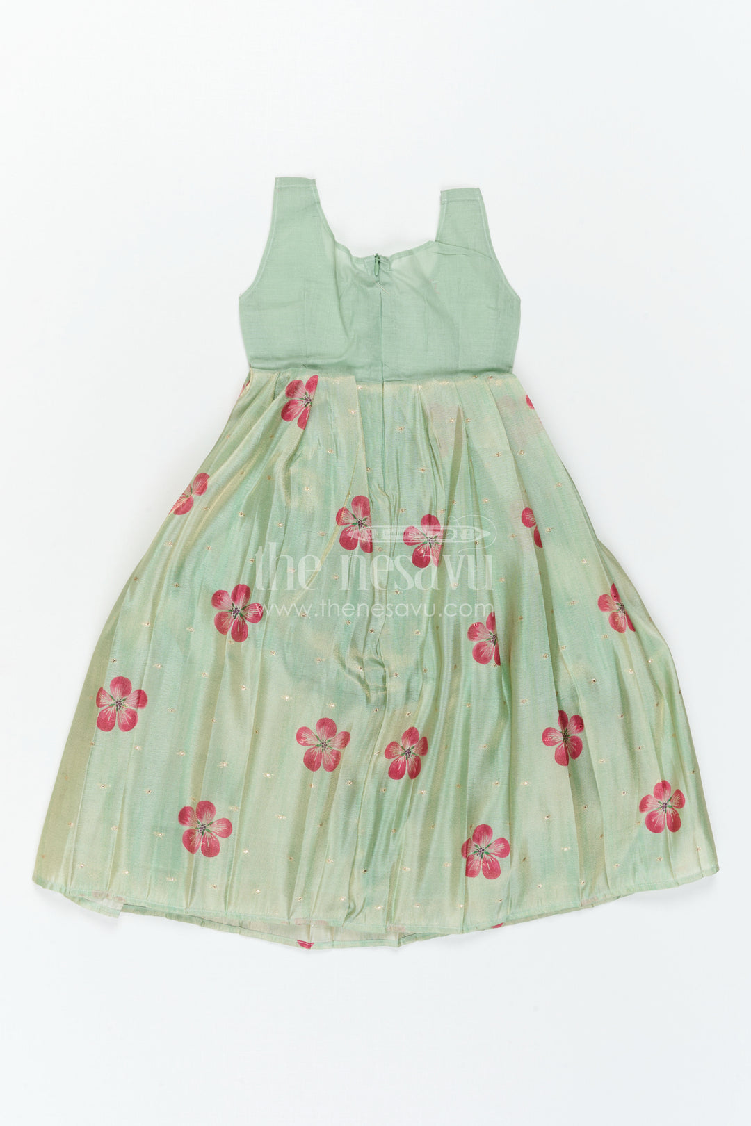 The Nesavu Pattu Pavadai Baby Girl Pattu Pavadai for Small Functions and Festive Wear Nesavu 18 (2Y) / Green / Semi Banarasi GPP389B-18 Nesavu Baby Girl Pattu Pavadai For Small Functions Semi Banaras Silk With Digital Print Ethnic Outfit