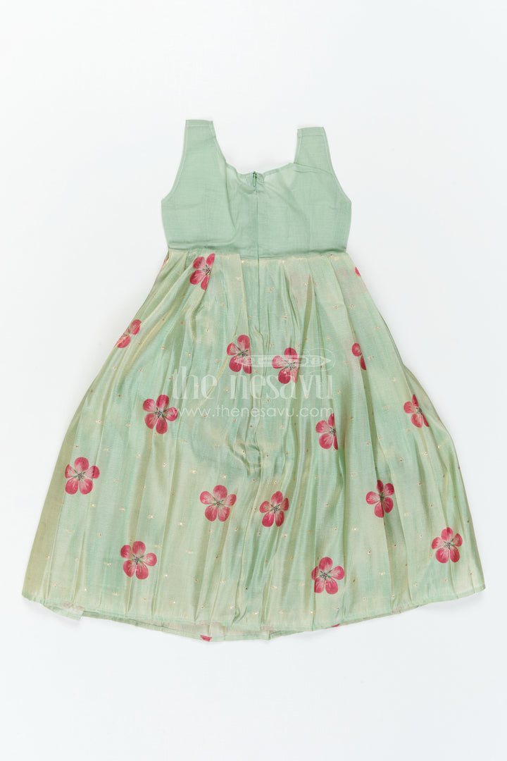 The Nesavu Pattu Pavadai Baby Girl Pattu Pavadai for Small Functions and Festive Wear Nesavu 18 (2Y) / Green / Semi Banarasi GPP389B-18 Nesavu Baby Girl Pattu Pavadai For Small Functions Semi Banaras Silk With Digital Print Ethnic Outfit