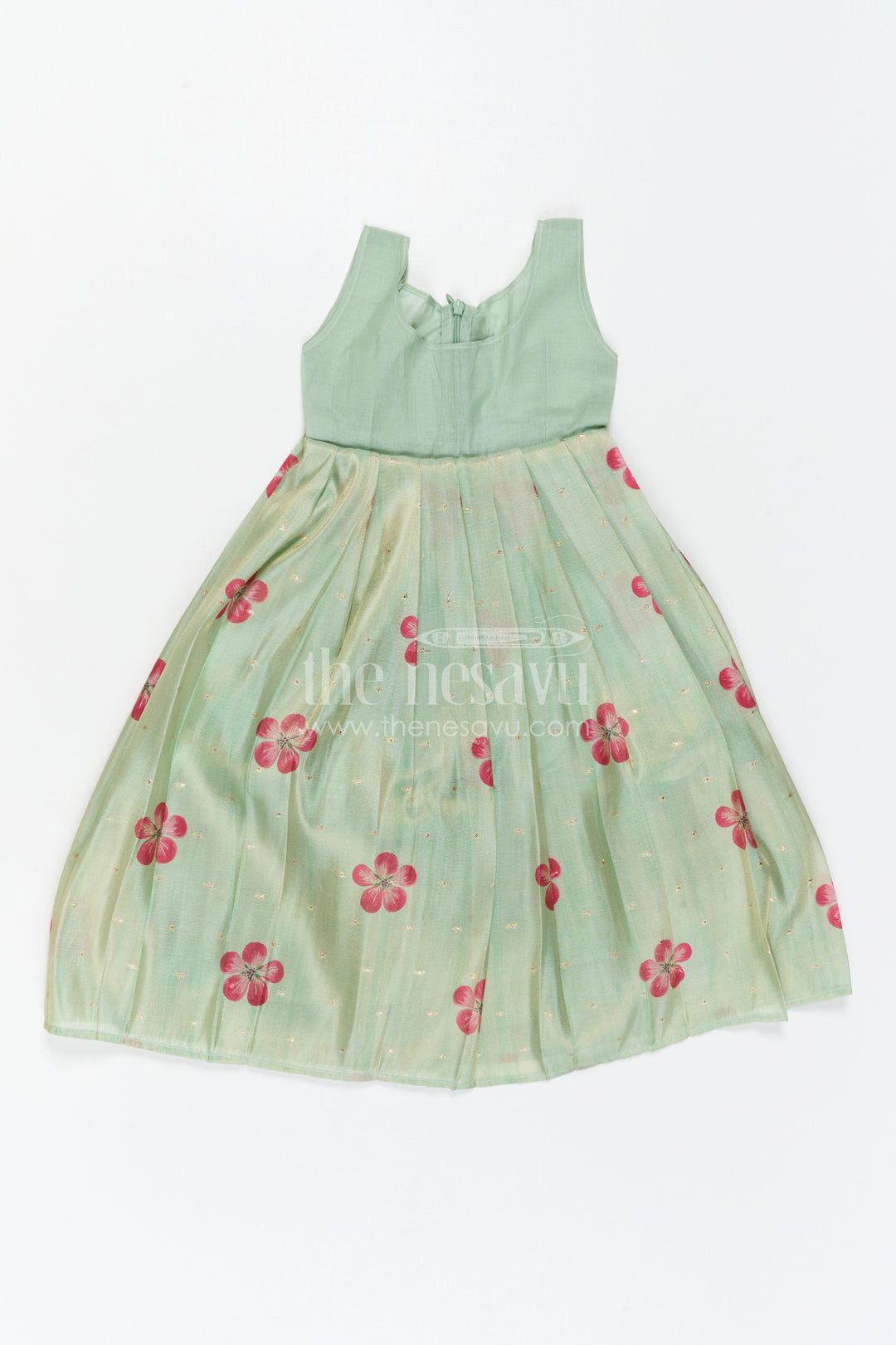 The Nesavu Pattu Pavadai Baby Girl Pattu Pavadai for Small Functions and Festive Wear Nesavu 18 (2Y) / Green / Semi Banarasi GPP389B-18 Nesavu Baby Girl Pattu Pavadai For Small Functions Semi Banaras Silk With Digital Print Ethnic Outfit
