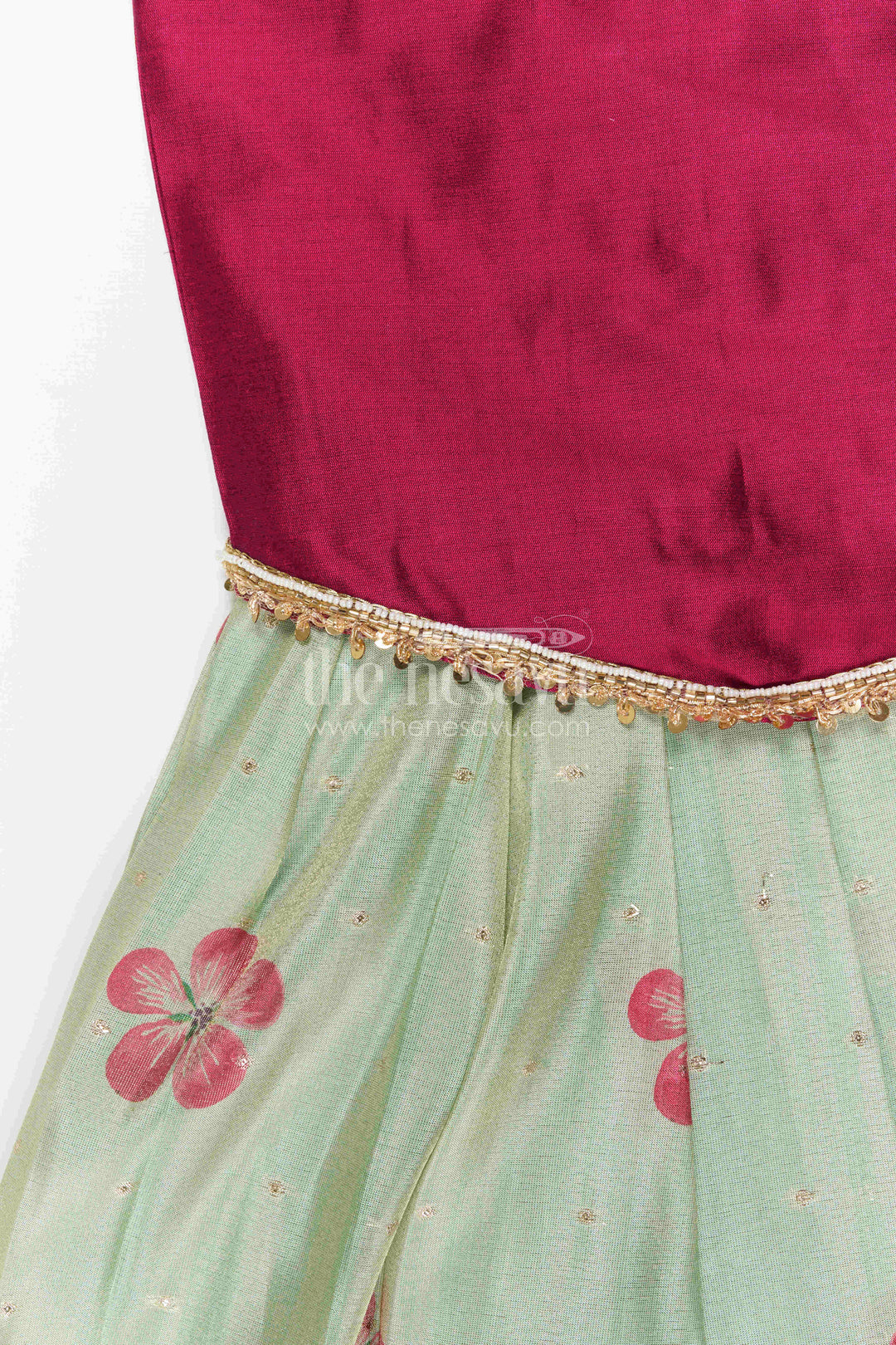 The Nesavu Pattu Pavadai Baby Girl Pattu Pavadai for Small Functions and Festive Wear Nesavu 18 (2Y) / Green / Semi Banarasi GPP389B-18 Nesavu Baby Girl Pattu Pavadai For Small Functions Semi Banaras Silk With Digital Print Ethnic Outfit