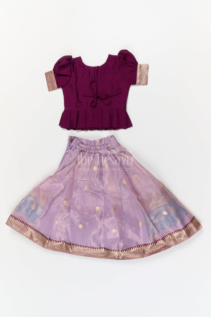 The Nesavu Pattu Pavadai Baby Girl Pattu Pavadai for Temple Visits and Traditional Festivals Nesavu Nesavu baby girl pattu pavadai with zari border and embroidered blouse for temple and festive occasions