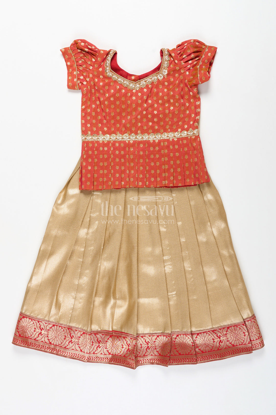 The Nesavu Pattu Pavadai Baby Girl Pattu Pavadai for Traditional Events and Temple Visits Nesavu 18 (2Y) / Red GPP319A-18 Nesavu baby girl pattu pavadai traditional occasions golden tissue skirt