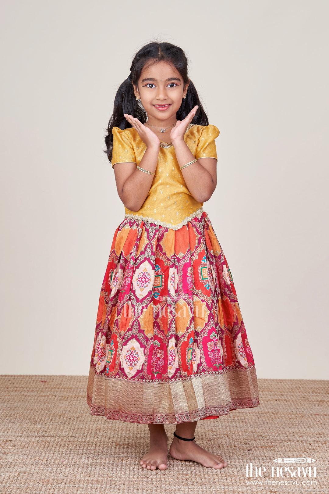 The Nesavu Pattu Pavadai Baby Girl Pattu Pavadai for Traditional Festivals and Naming Ceremony Nesavu 16 (1Y) / Yellow GPP326A-16 Nesavu baby girl pattu pavadai banarasi silk naming ceremony festive occasions