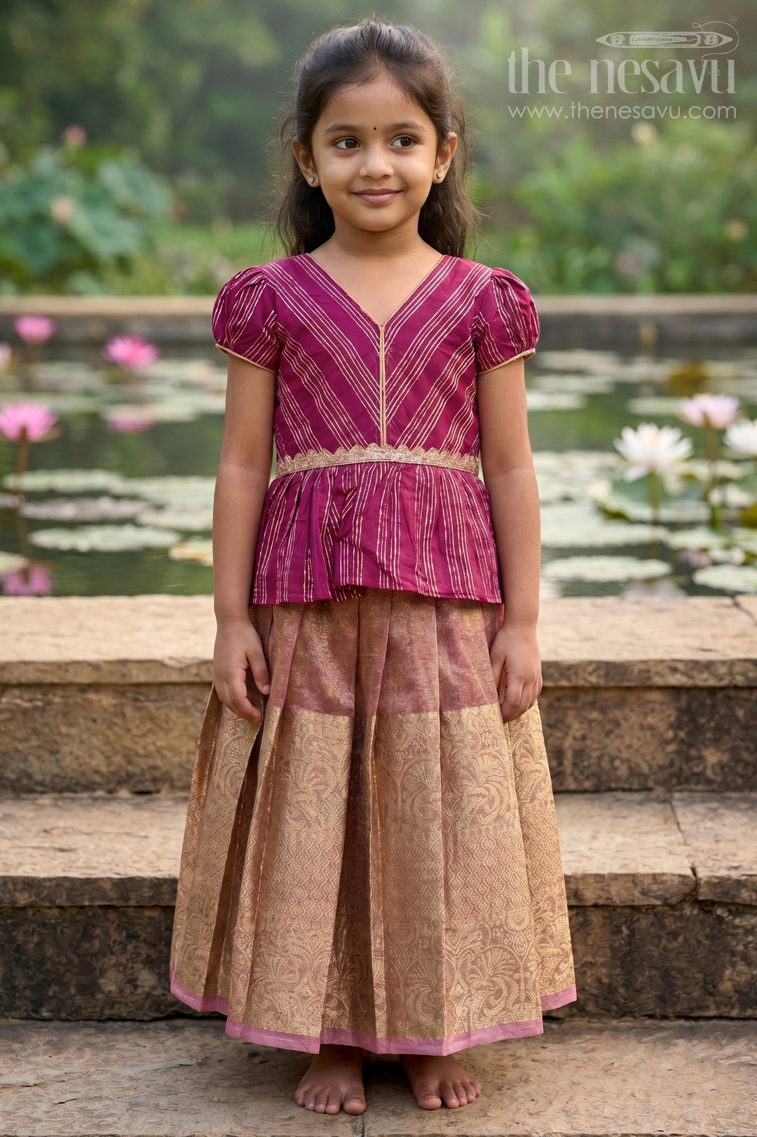 The Nesavu Pattu Pavadai Baby Girl Pattu Pavadai for Traditional Functions and Festivals Nesavu 18 (2Y) / Maroon / Semi Banarasi GPP390A-18 Nesavu Baby Girl Pattu Pavadai Semi Banaras Tissue Silk With Big Border For Festive And Traditional Wear