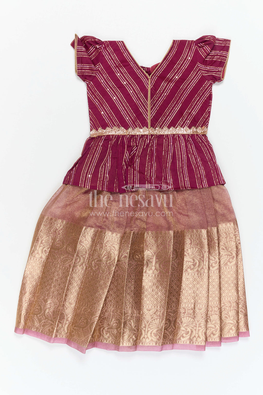 The Nesavu Pattu Pavadai Baby Girl Pattu Pavadai for Traditional Functions and Festivals Nesavu Nesavu Baby Girl Pattu Pavadai Semi Banaras Tissue Silk With Big Border For Festive And Traditional Wear