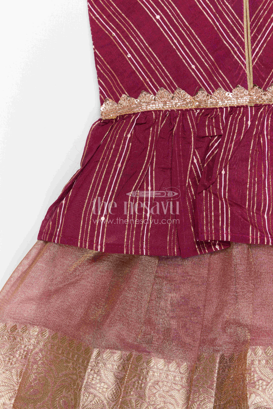 The Nesavu Pattu Pavadai Baby Girl Pattu Pavadai for Traditional Functions and Festivals Nesavu Nesavu Baby Girl Pattu Pavadai Semi Banaras Tissue Silk With Big Border For Festive And Traditional Wear