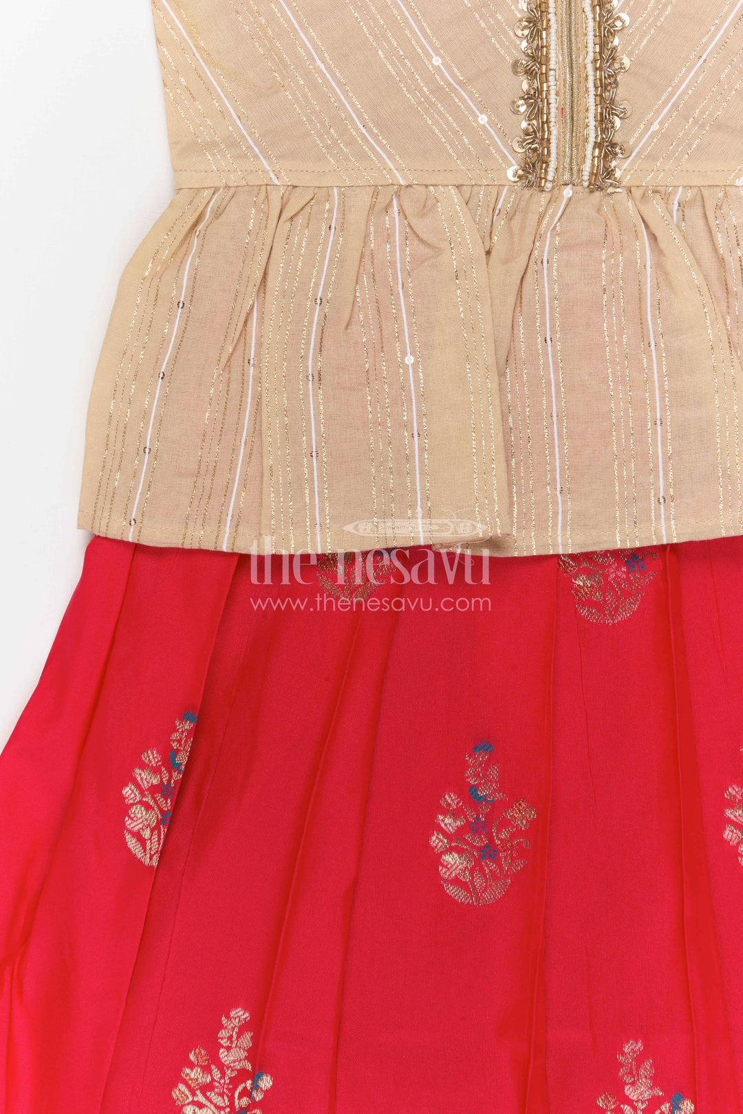 The Nesavu Pattu Pavadai Baby Girl Pattu Pavadai for Wedding and Festival Celebrations Nesavu 18 (2Y) / Red / Banarasi GPP372B-18 Nesavu baby girl pattu pavadai for weddings and festivals with Banaras art silk zari border