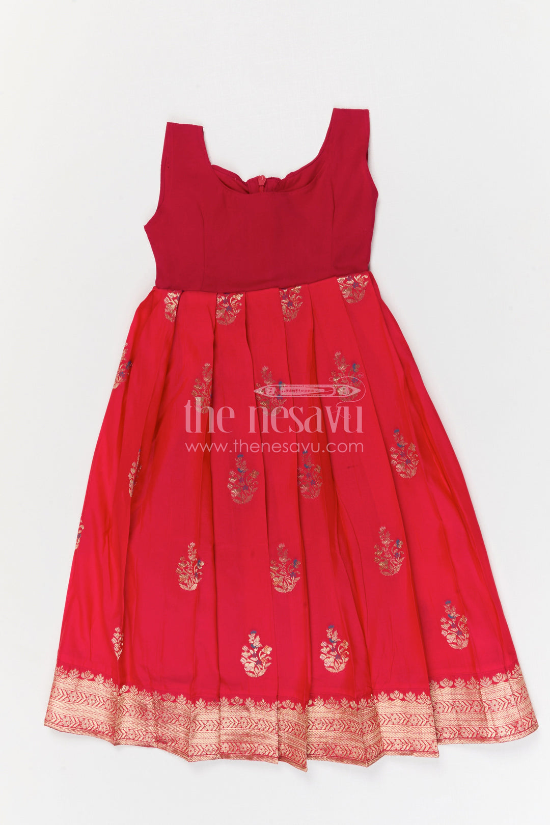 The Nesavu Pattu Pavadai Baby Girl Pattu Pavadai for Wedding and Festival Celebrations Nesavu 18 (2Y) / Red / Banarasi GPP372B-18 Nesavu baby girl pattu pavadai for weddings and festivals with Banaras art silk zari border