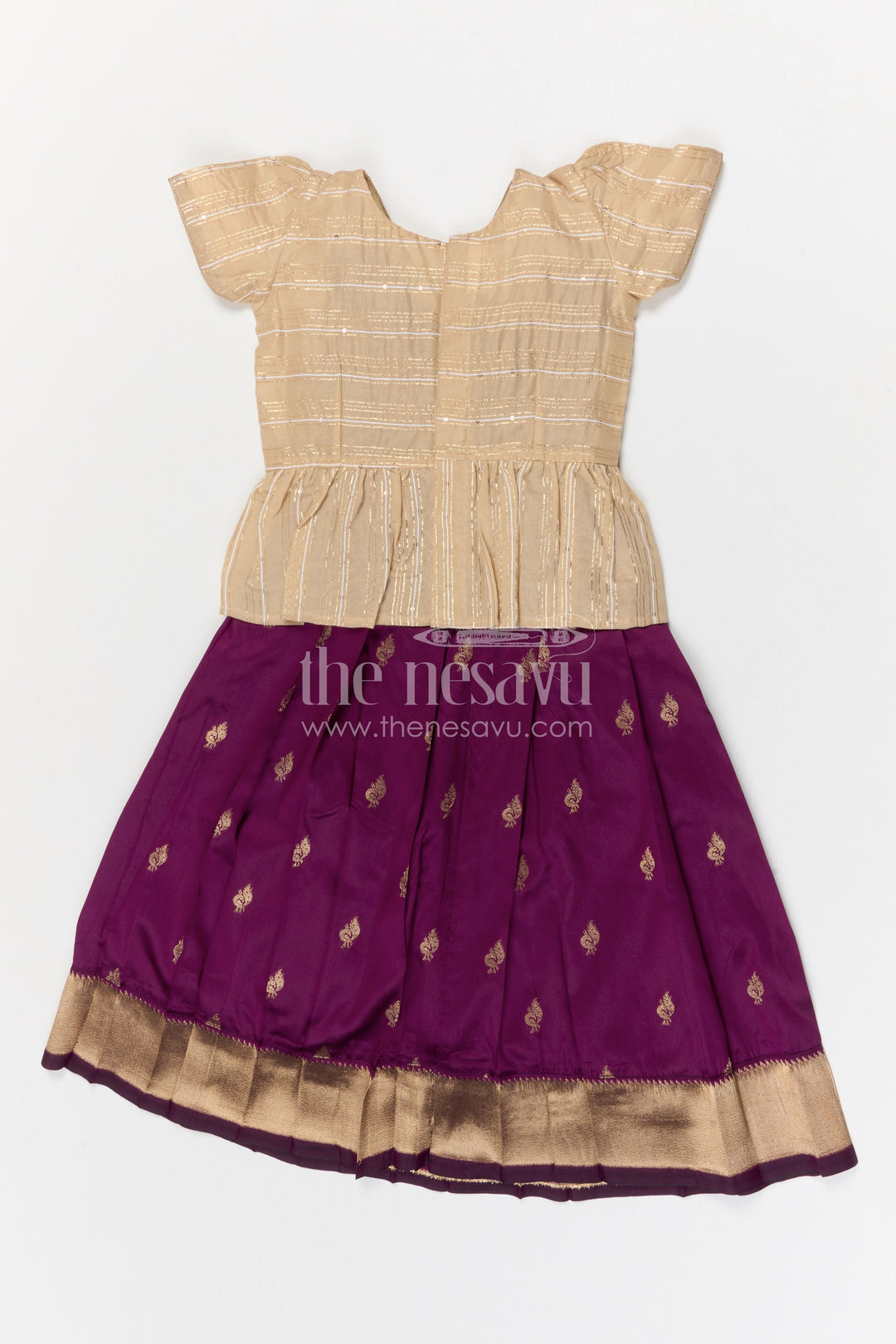 The Nesavu Pattu Pavadai Baby Girl Pattu Pavadai for Weddings and Festive Occasions Nesavu 18 (2Y) / Purple / Banarasi GPP371B-18 Nesavu baby girl Banaras art silk pattu pavadai for weddings and festive occasions with zari border