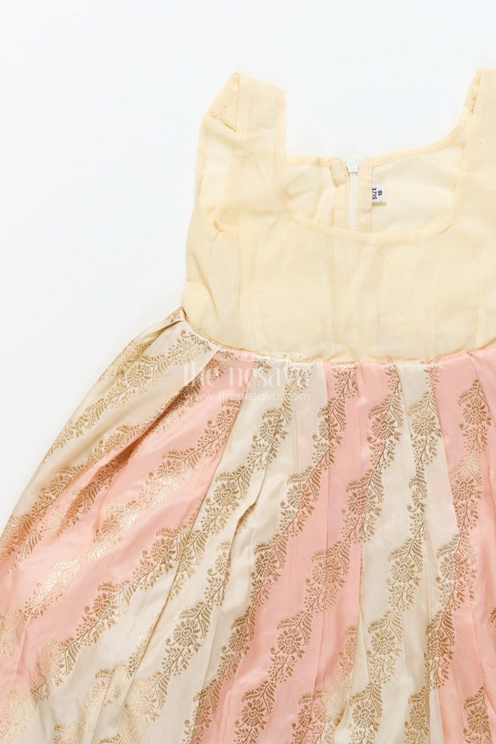 The Nesavu Pattu Pavadai Baby Girl Pattu Pavadai in Peach Silk for Festive Celebrations Nesavu Nesavu baby girl pattu pavadai peach Banaras silk festive family occasions