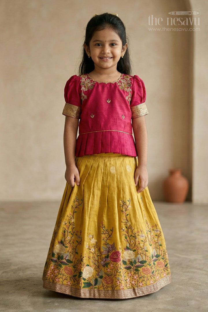 The Nesavu Pattu Pavadai Baby Girl Pattu Pavadai Set for Weddings and Festive Ceremonies Nesavu 16 (1Y) / Red / Silk Blend GPP374A-16 Nesavu baby girl pattu pavadai set for weddings and festive ceremonies with tissue skirt